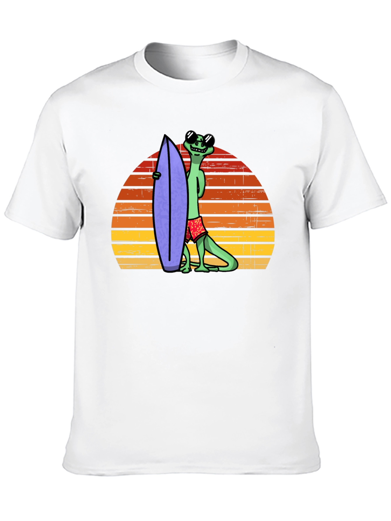 Cool Lizard Surfboard T-Shirt - Retro Sunset Graphic Tee