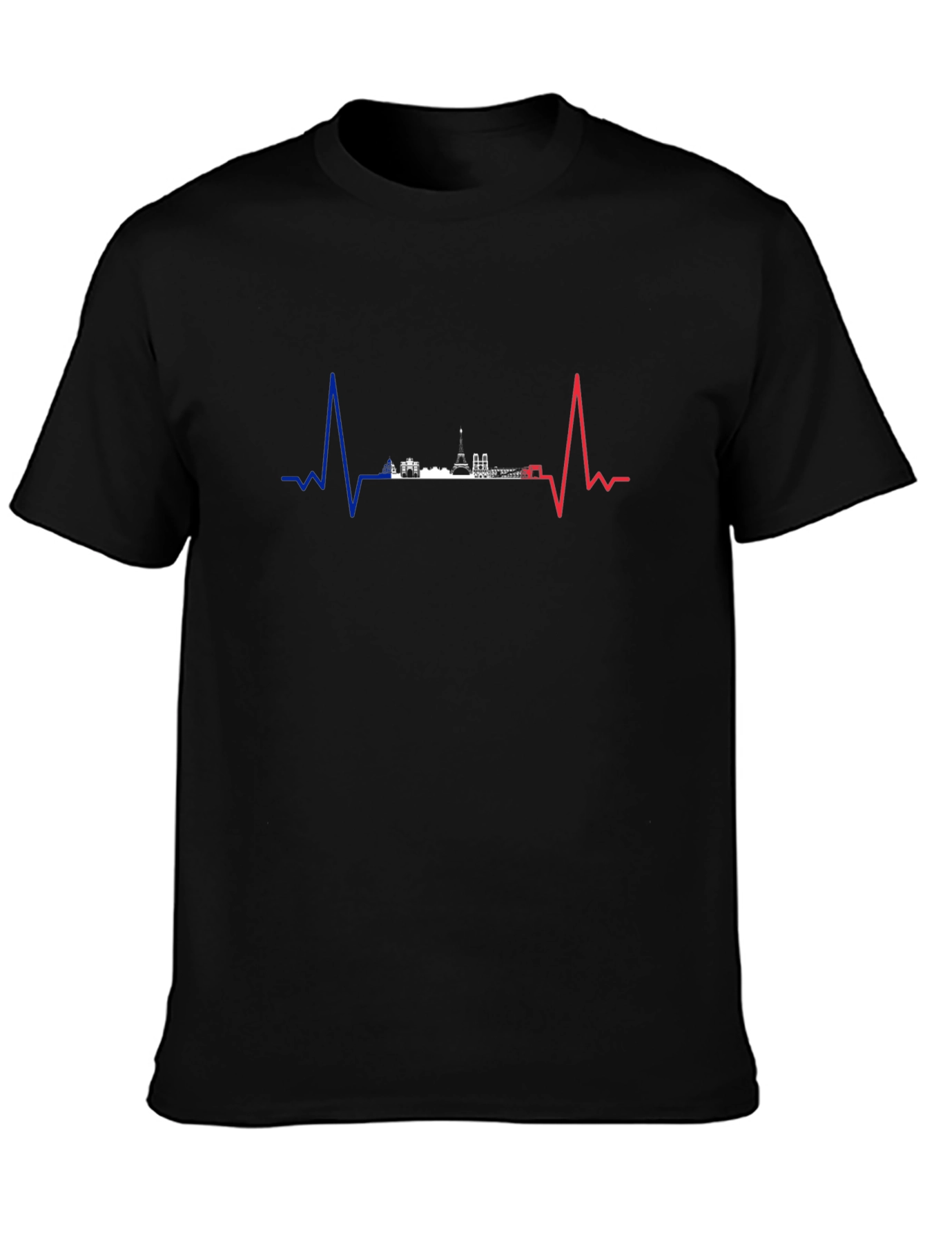 Paris Heartbeat Graphic Tee - Black Cotton T-Shirt