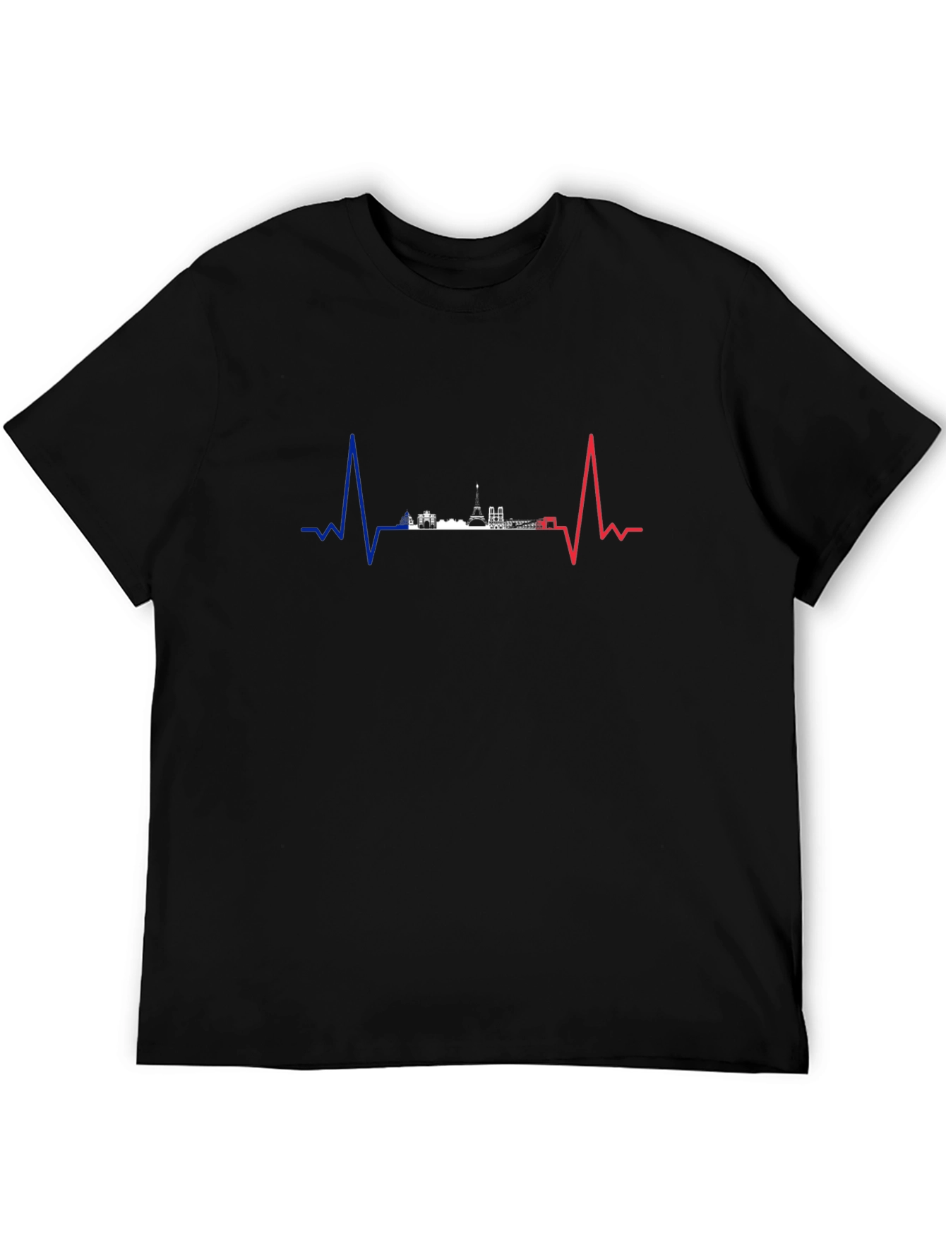 Paris Heartbeat Graphic Tee - Black Cotton T-Shirt