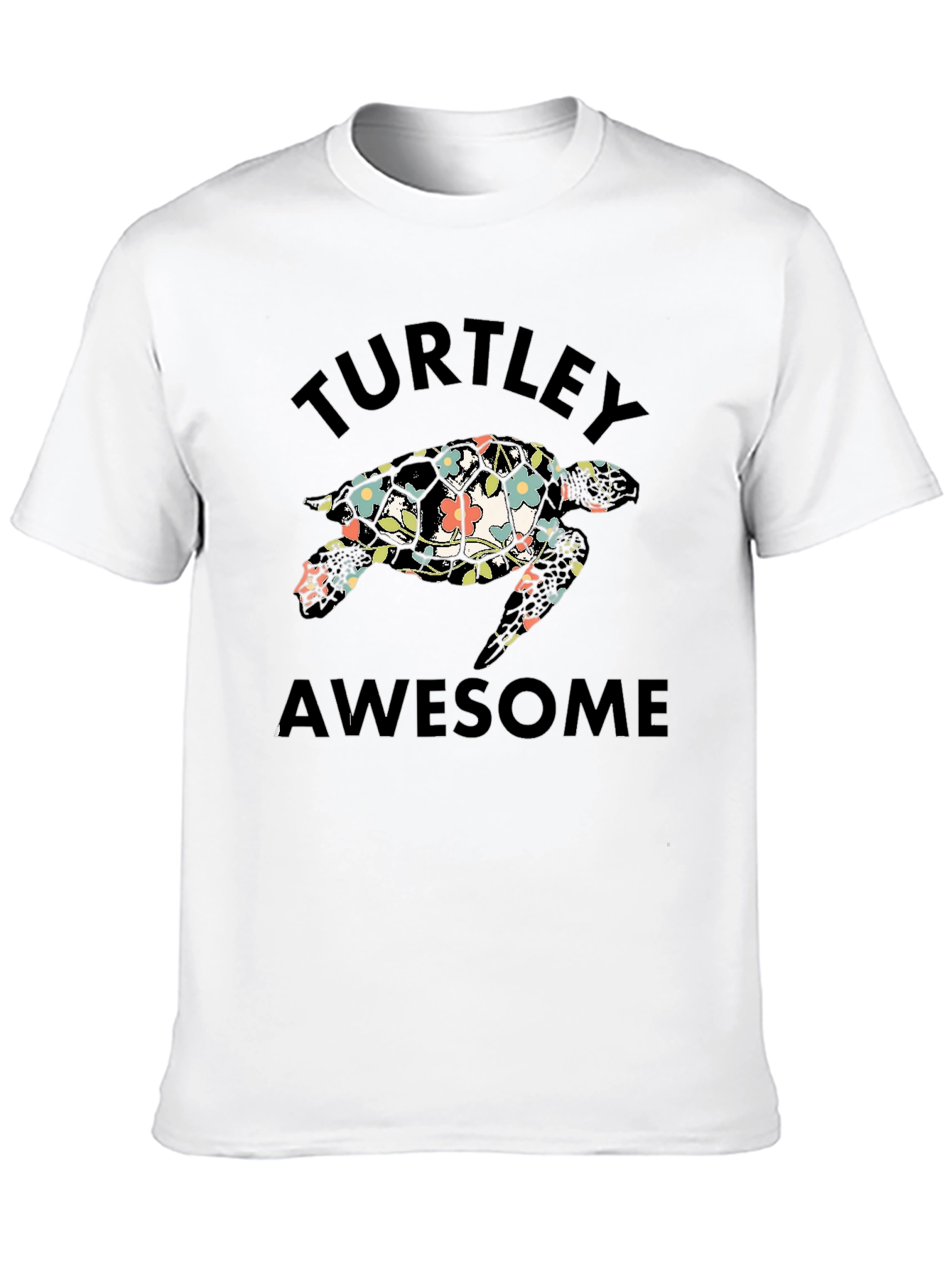 Turtley Awesome Floral Turtle Black T-Shirt