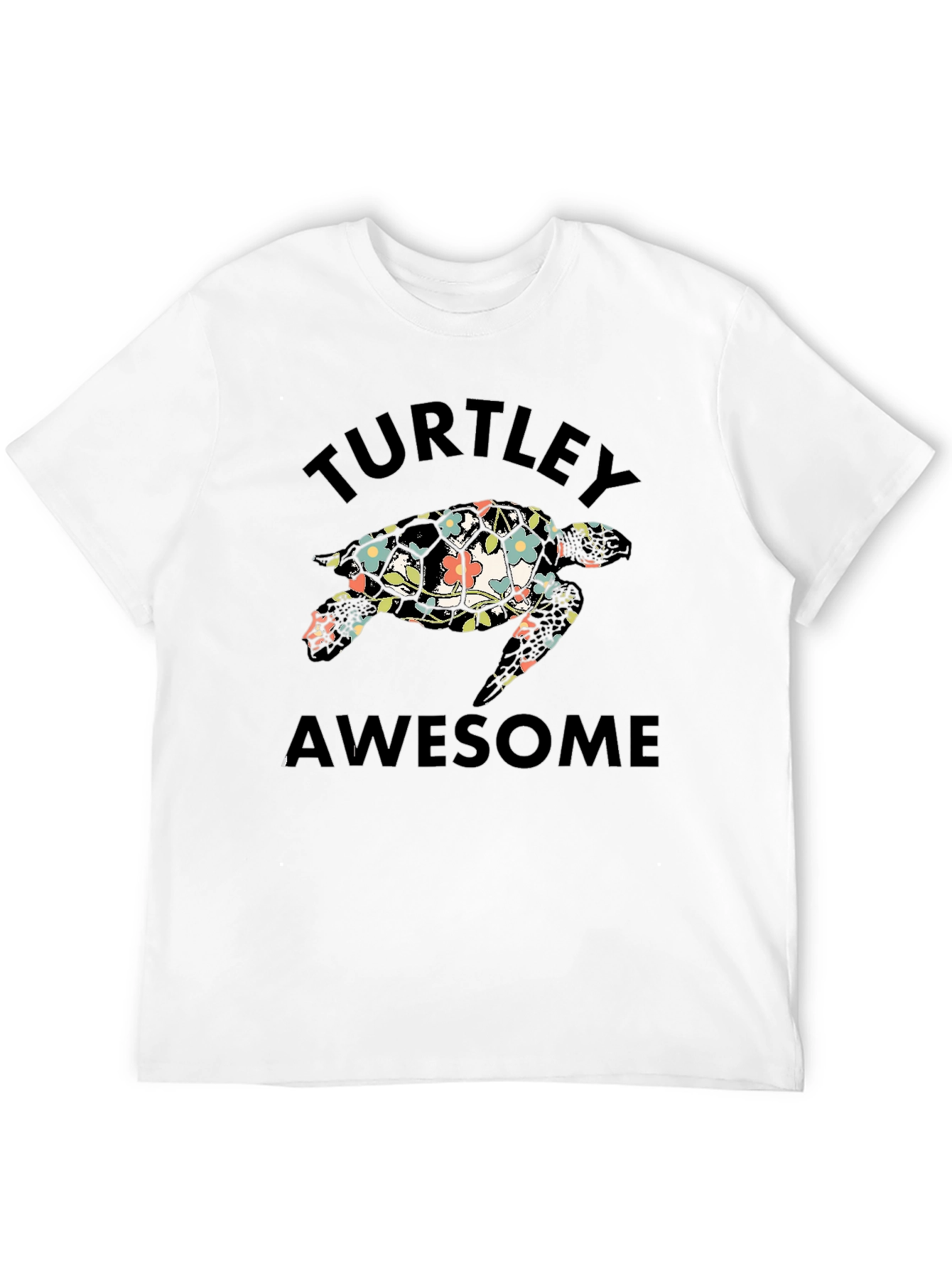 Turtley Awesome Floral Turtle Black T-Shirt