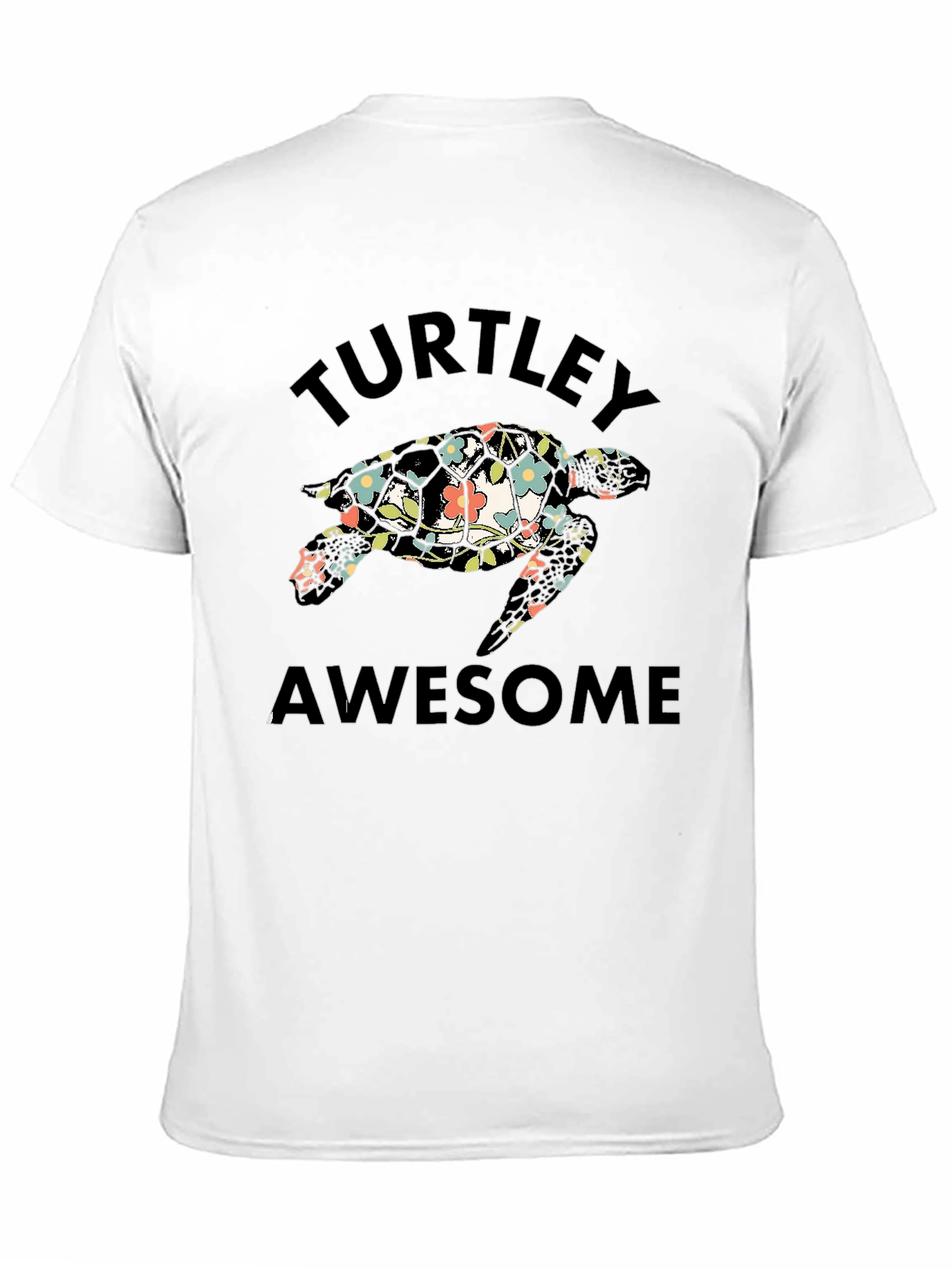Turtley Awesome Floral Turtle Black T-Shirt