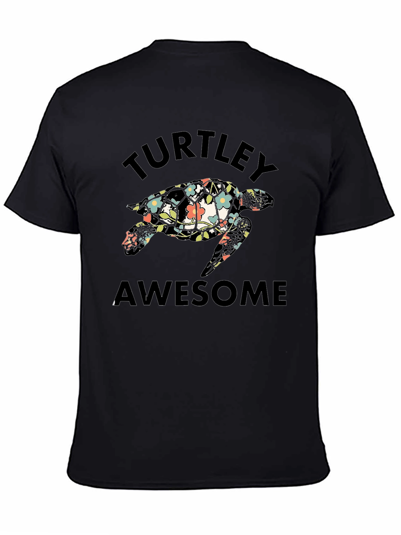 Turtley Awesome Floral Turtle Black T-Shirt