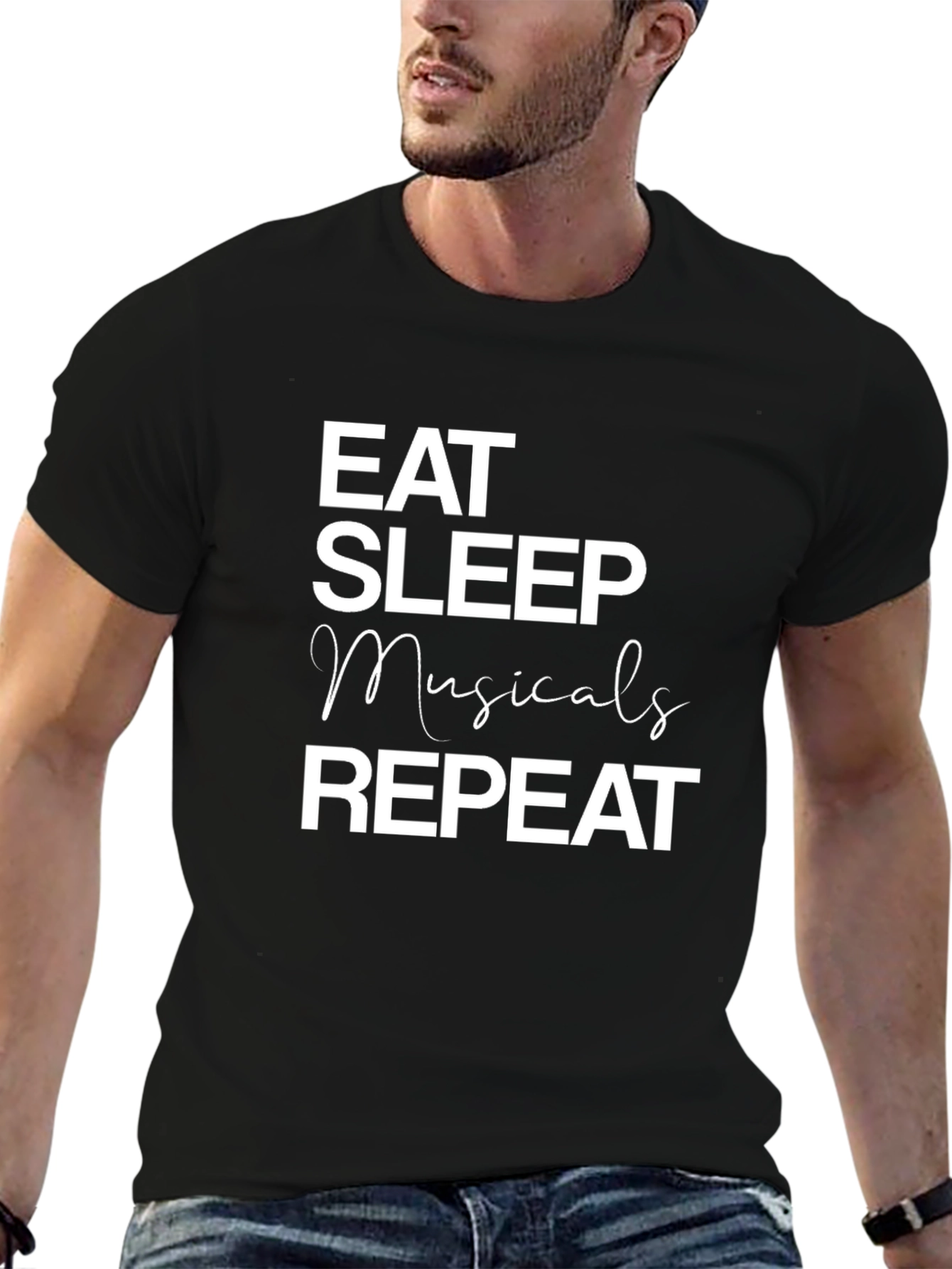 Eat Sleep Musicals Repeat Black T-Shirt