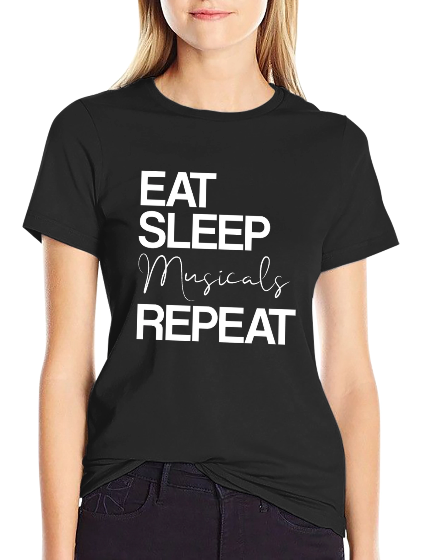 Eat Sleep Musicals Repeat Black T-Shirt