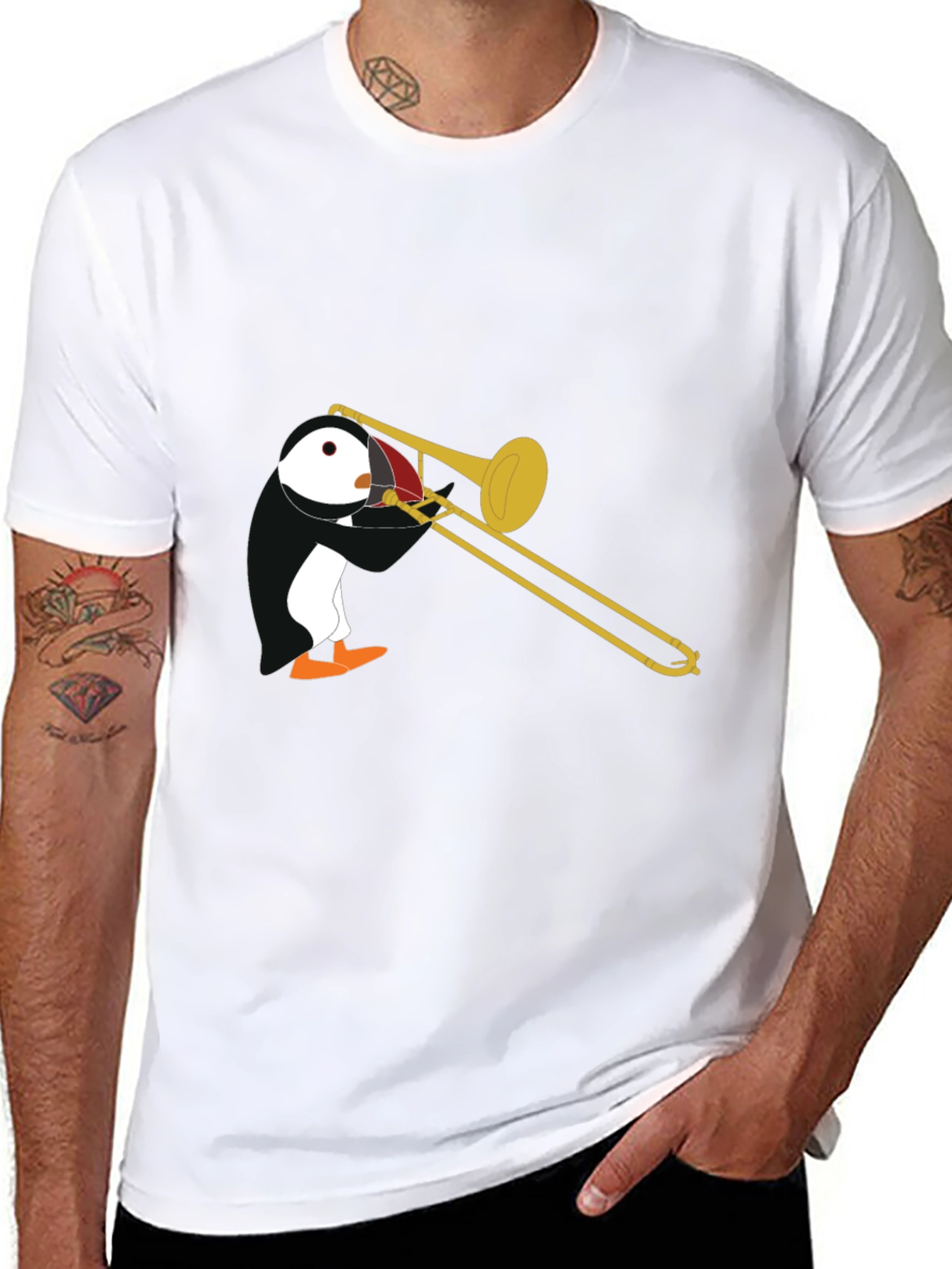 Penguin Trombone Player Graphic T-Shirt