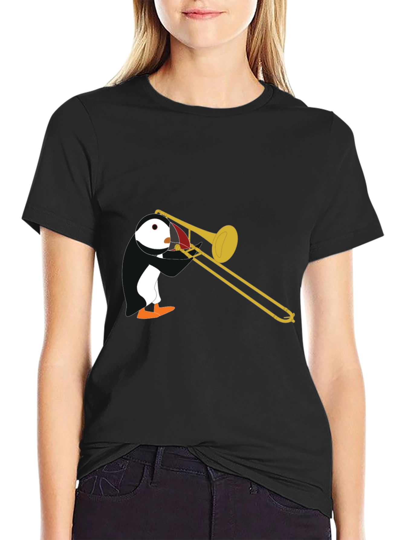 Penguin Trombone Player Graphic T-Shirt