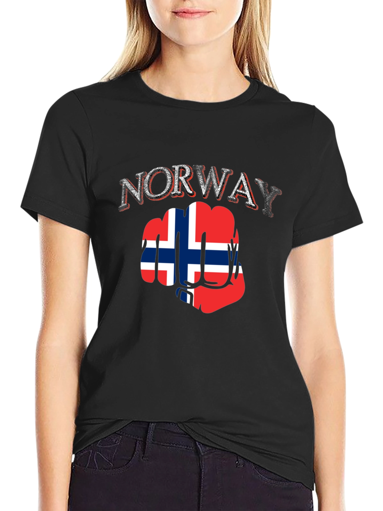 Norway Flag Fist T-Shirt - Black Cotton Tee