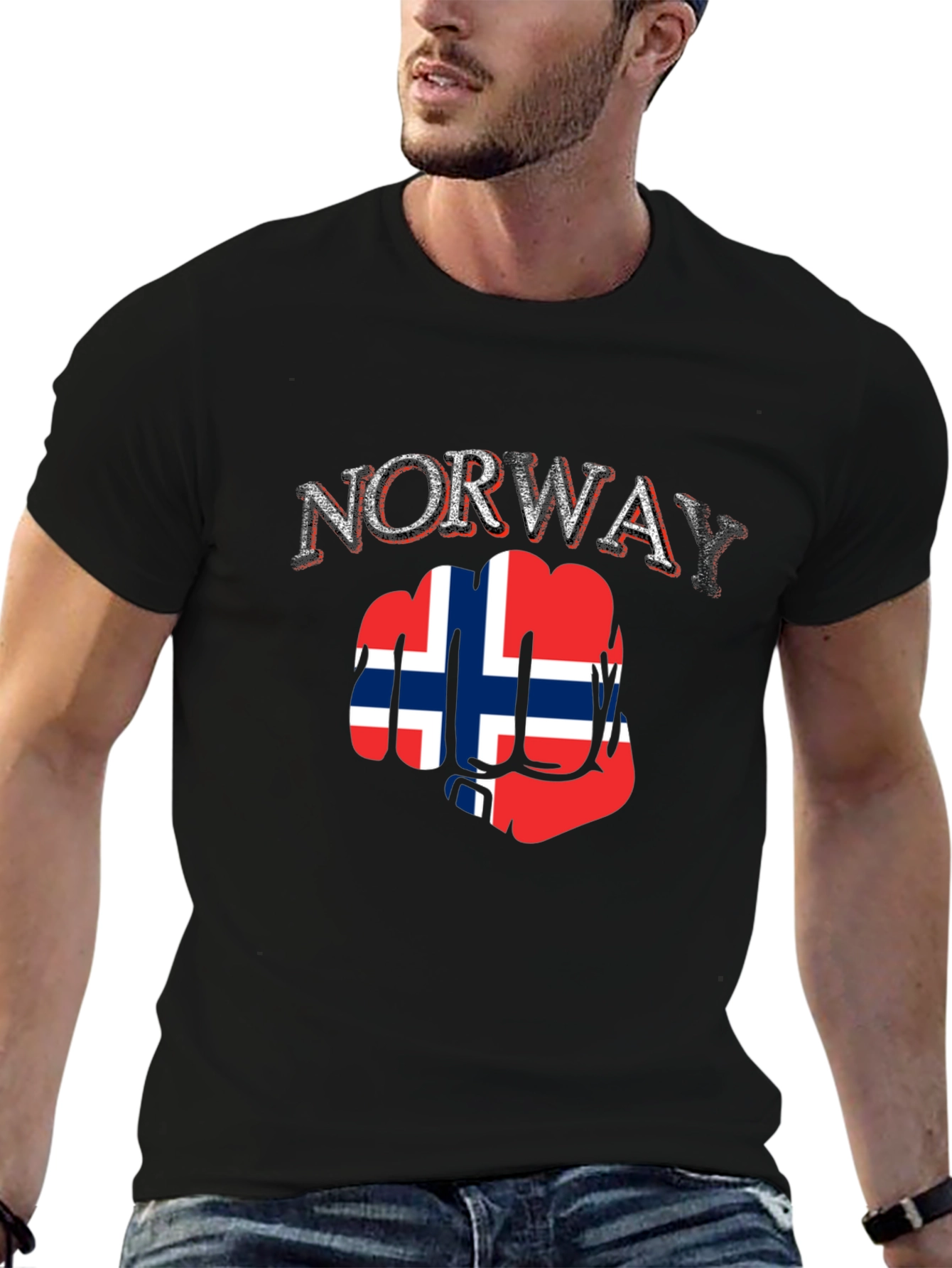 Norway Flag Fist T-Shirt - Black Cotton Tee