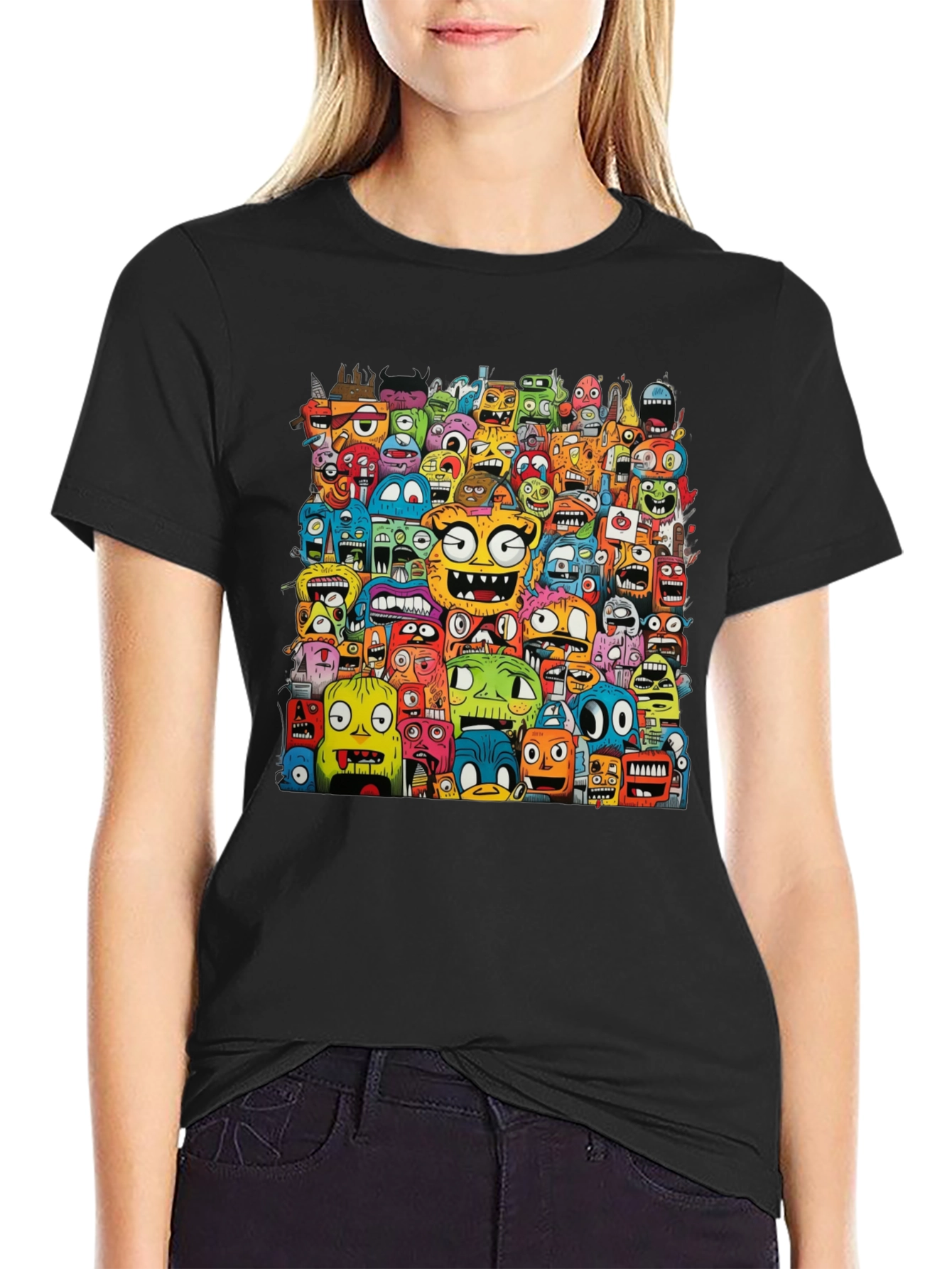 Monster Doodle Black Graphic T-Shirt