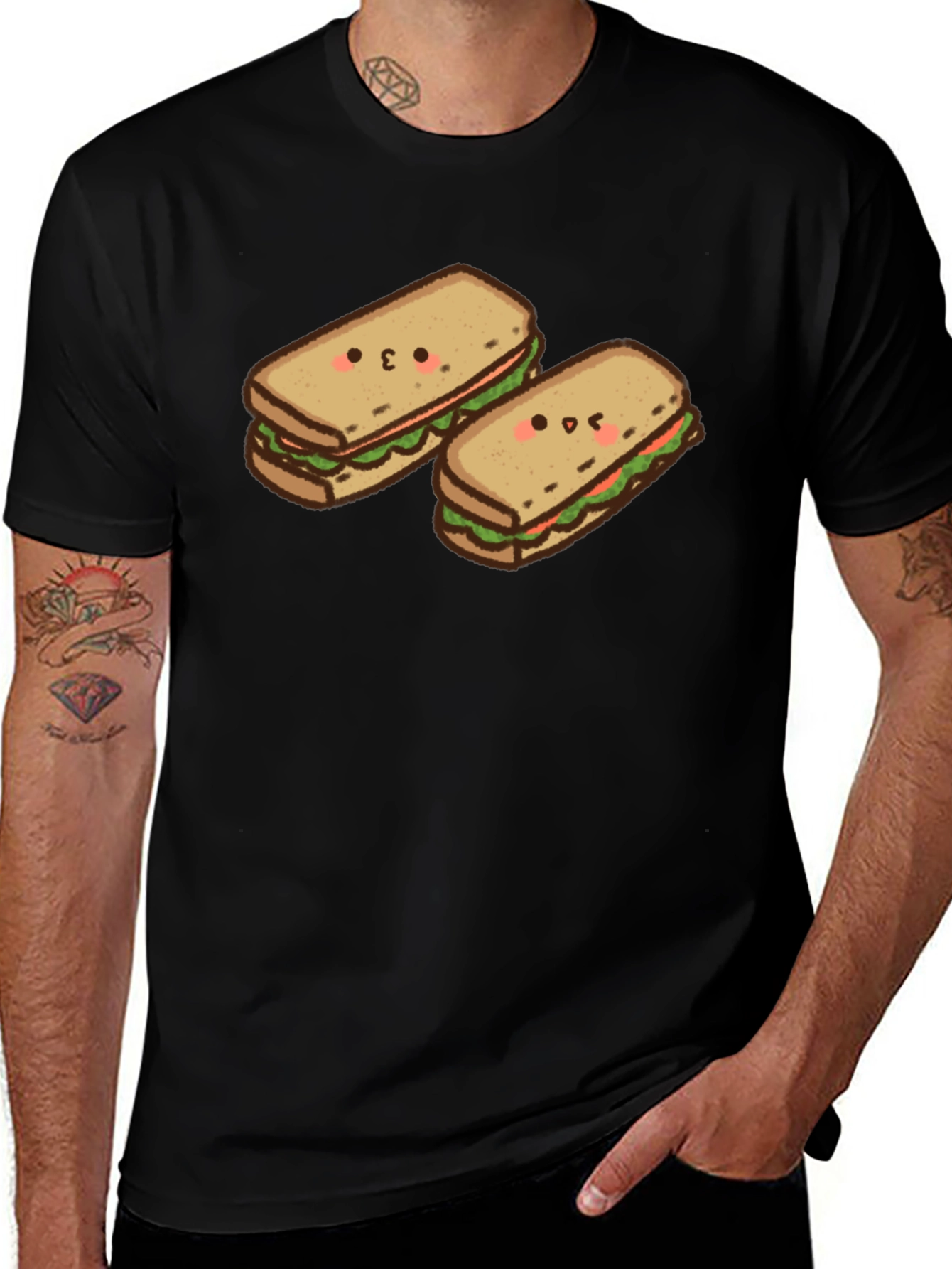 Kawaii Sandwich T-Shirt - Black Cotton Tee