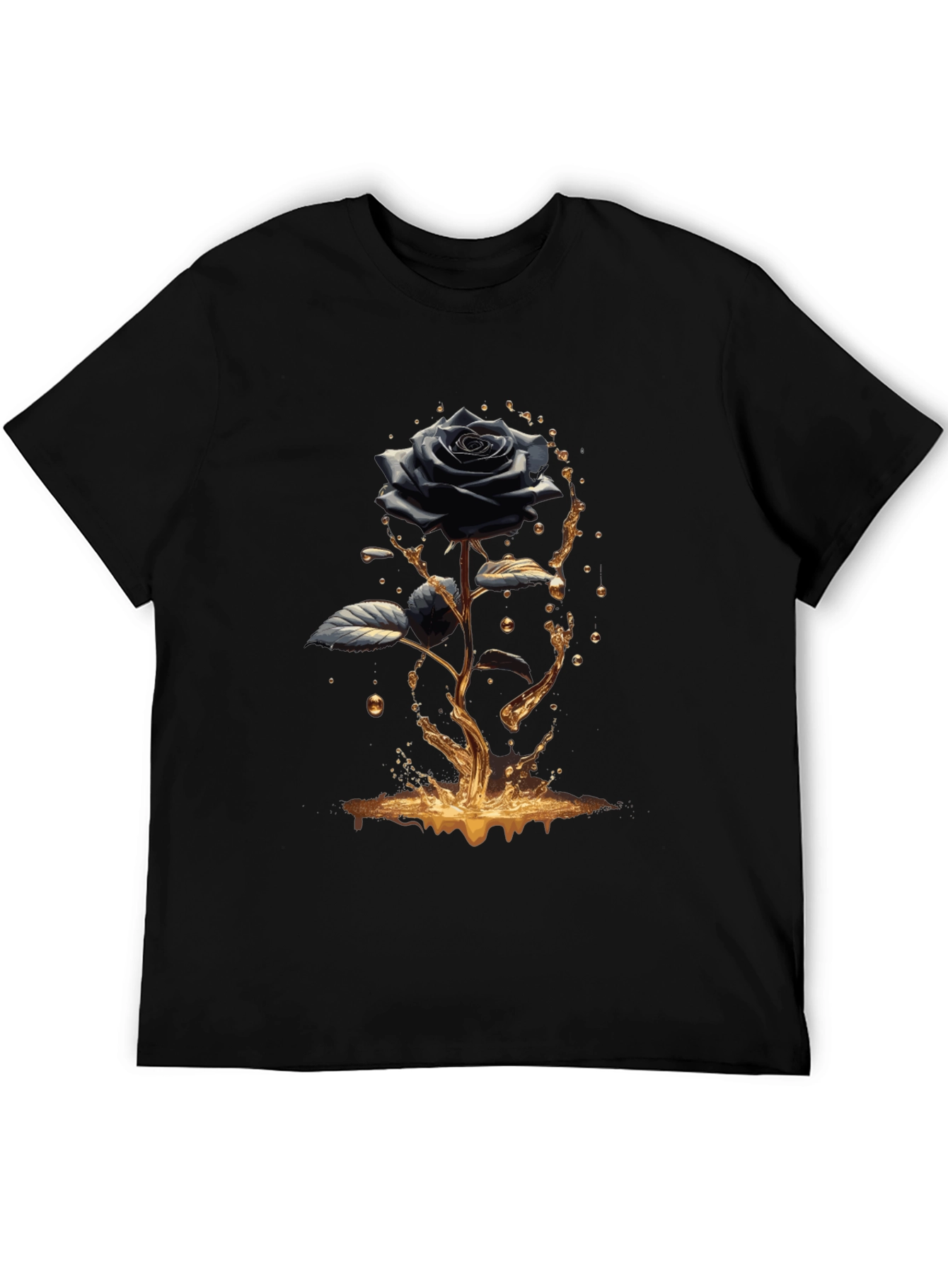 Black Rose Graphic Tee - Elegant Mens T-Shirt