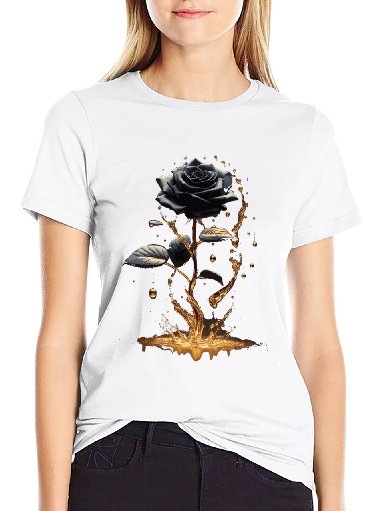 Black Rose Graphic Tee - Elegant Mens T-Shirt