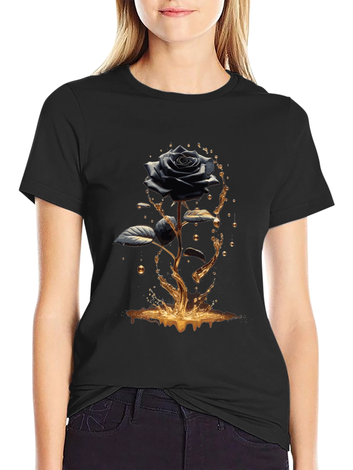Black Rose Graphic Tee - Elegant Mens T-Shirt