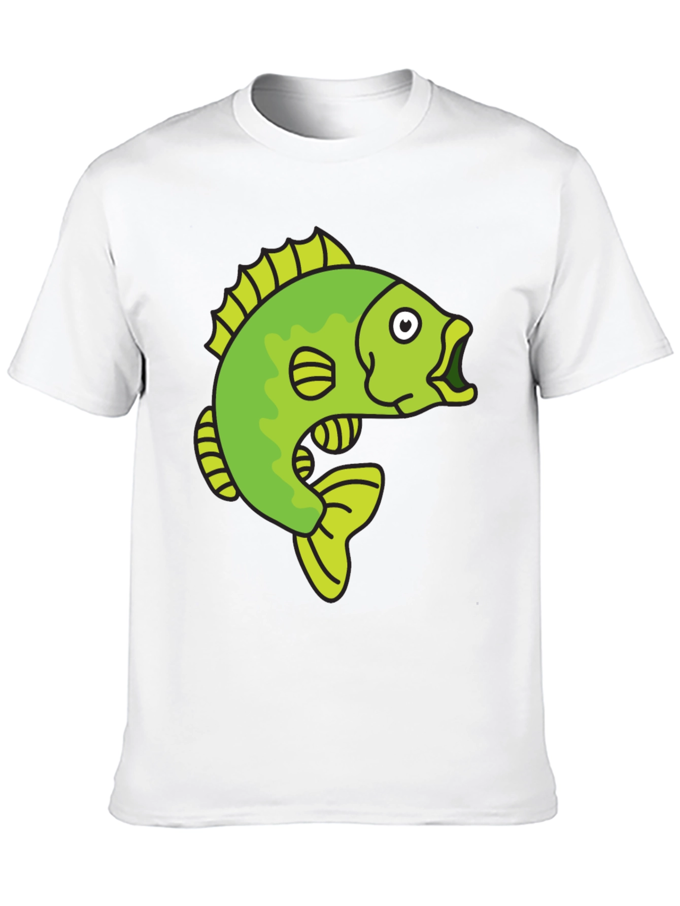 Funny Cartoon Fish Graphic Black T-Shirt