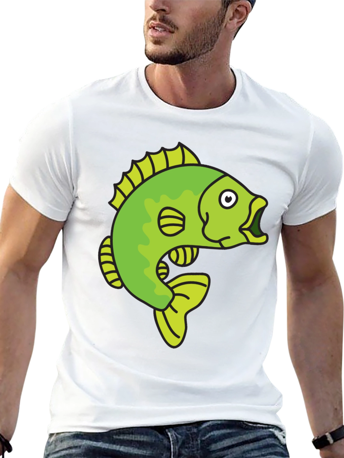 Funny Cartoon Fish Graphic Black T-Shirt