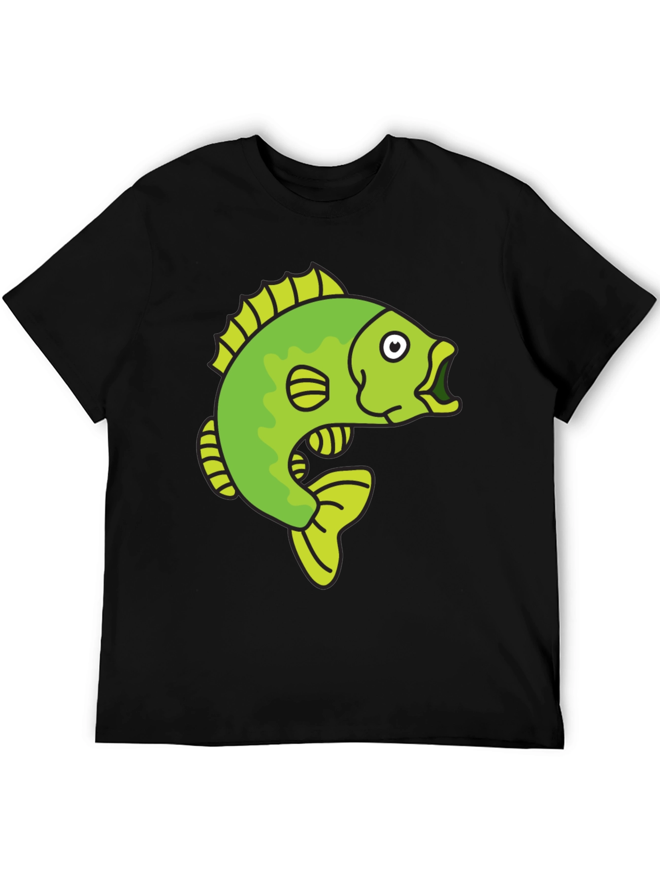 Funny Cartoon Fish Graphic Black T-Shirt