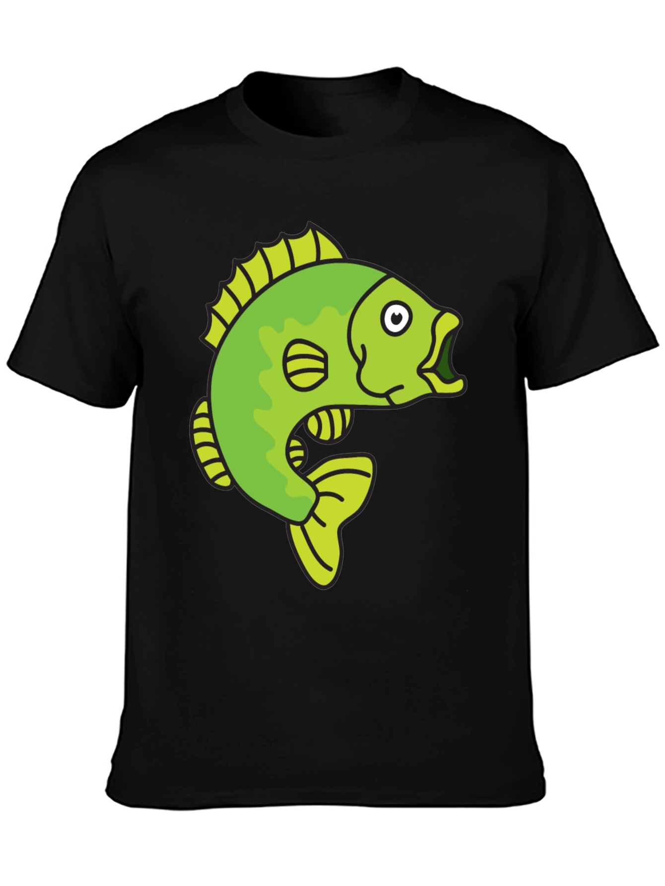 Funny Cartoon Fish Graphic Black T-Shirt