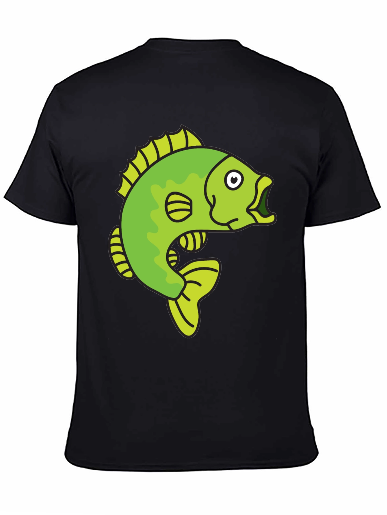 Funny Cartoon Fish Graphic Black T-Shirt