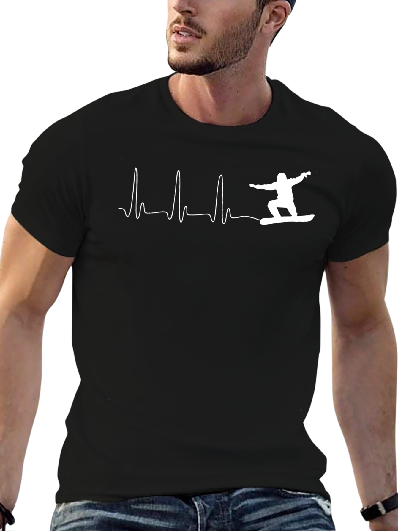 Snowboard Heartbeat T-Shirt - Black Graphic Tee