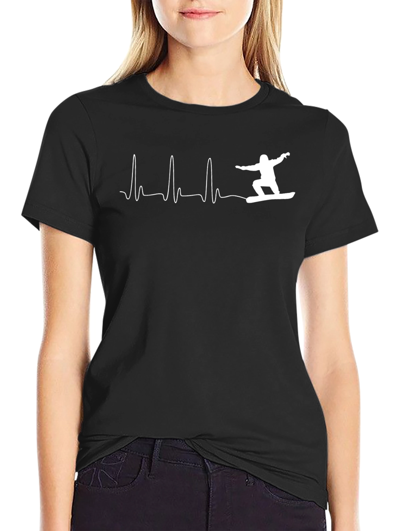 Snowboard Heartbeat T-Shirt - Black Graphic Tee