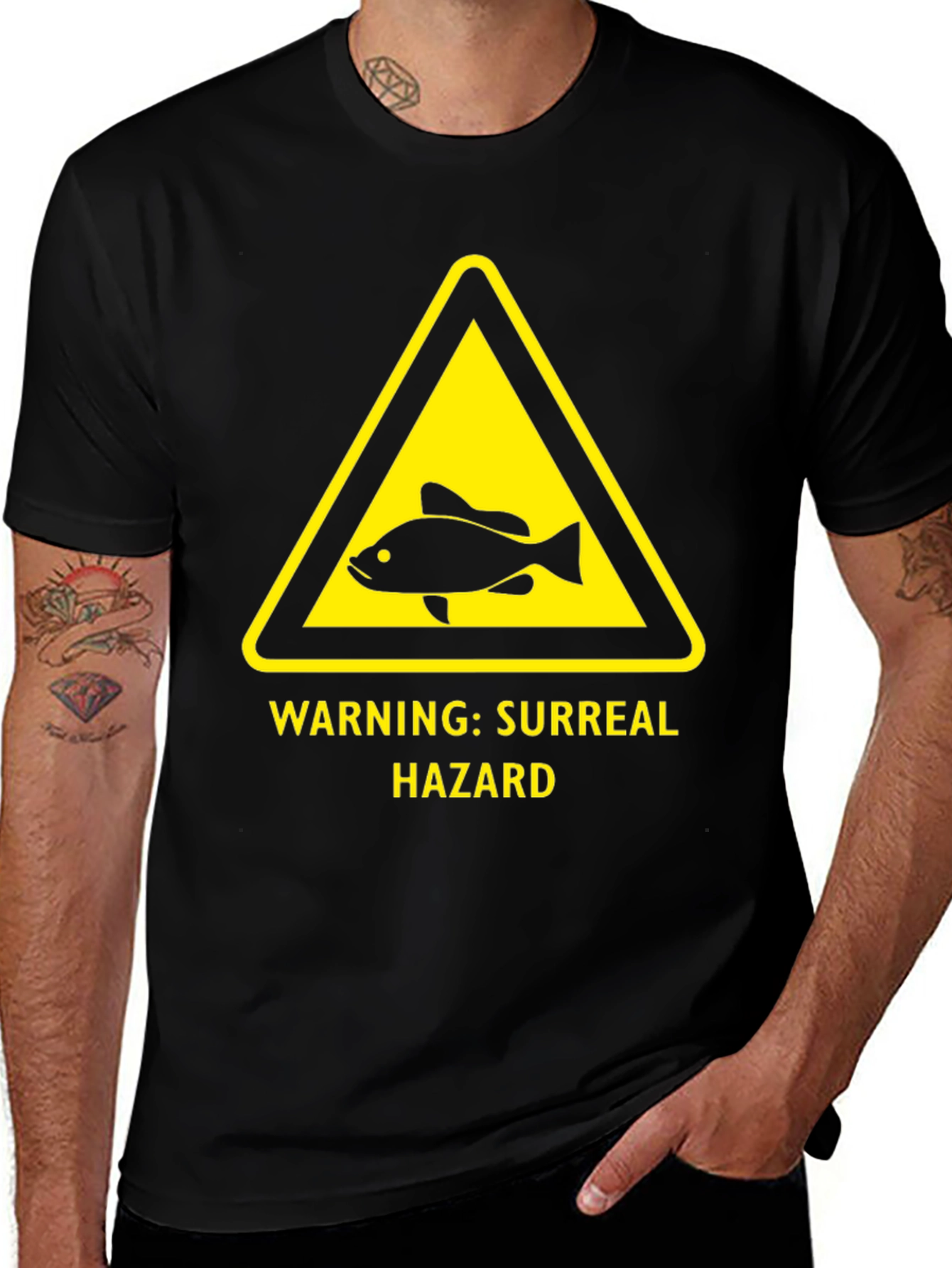 Surreal Hazard Fish T-Shirt - Warning Sign Graphic Tee