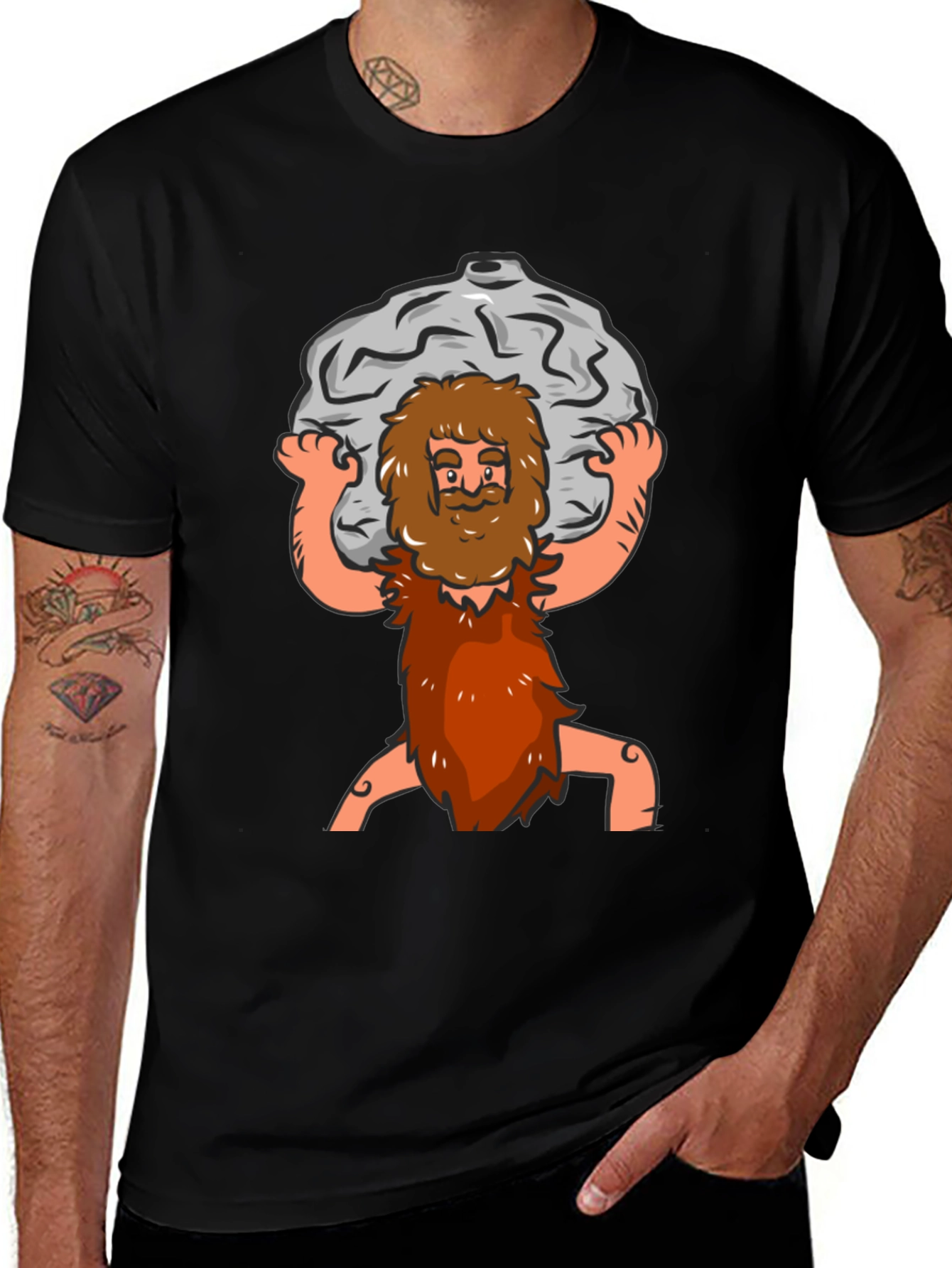 Atlas Caveman Cartoon Graphic T-Shirt