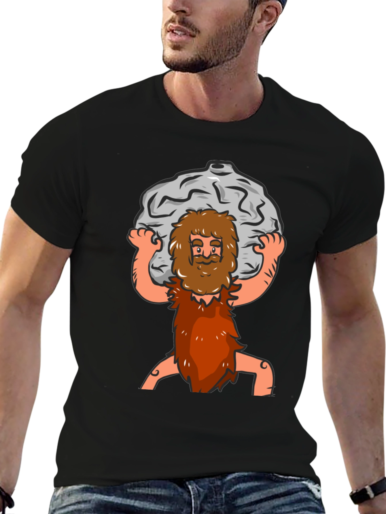 Atlas Caveman Cartoon Graphic T-Shirt