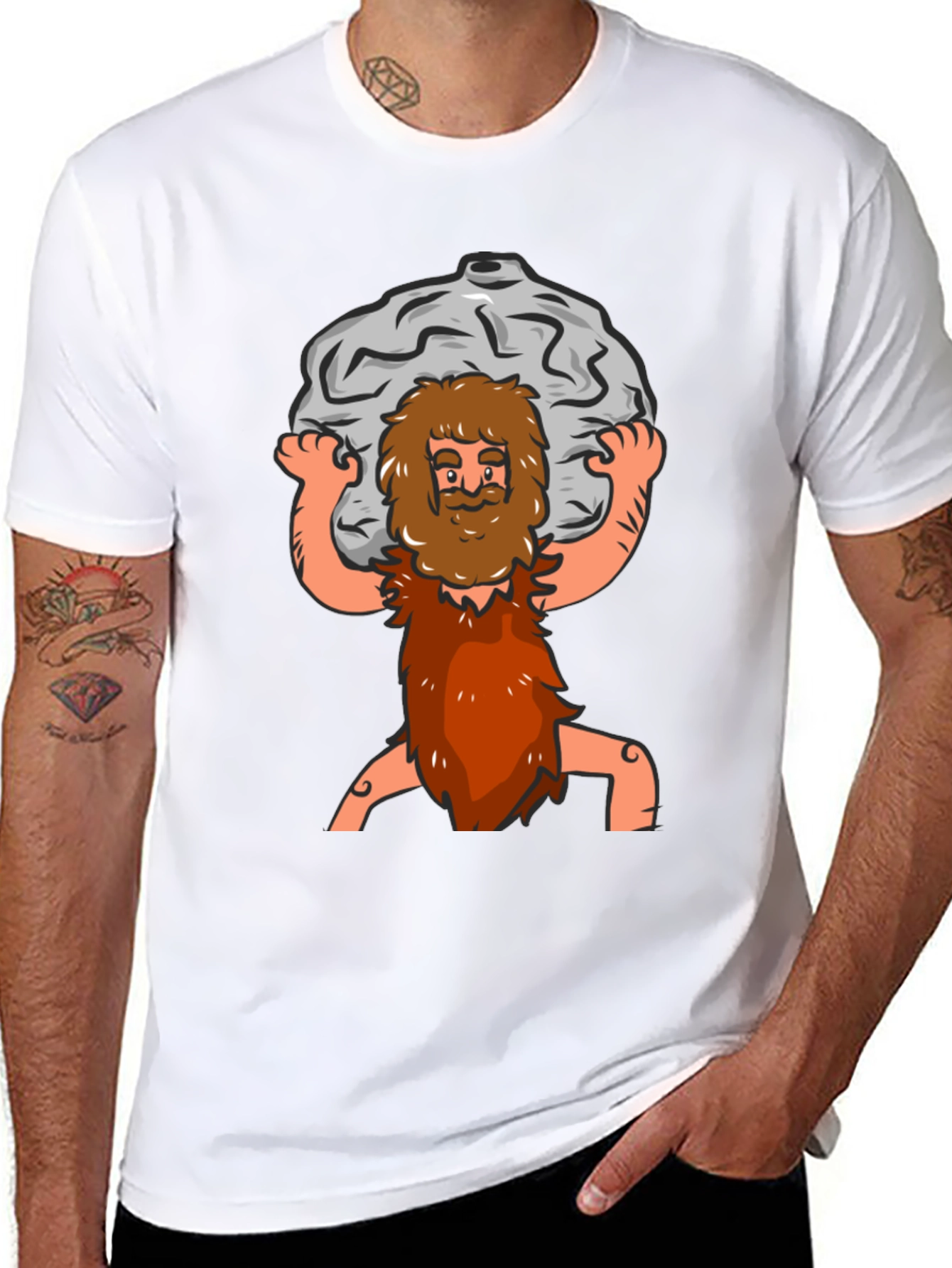 Atlas Caveman Cartoon Graphic T-Shirt