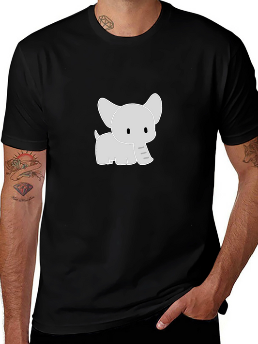 Cute Cartoon Elephant Graphic Tee - Black
