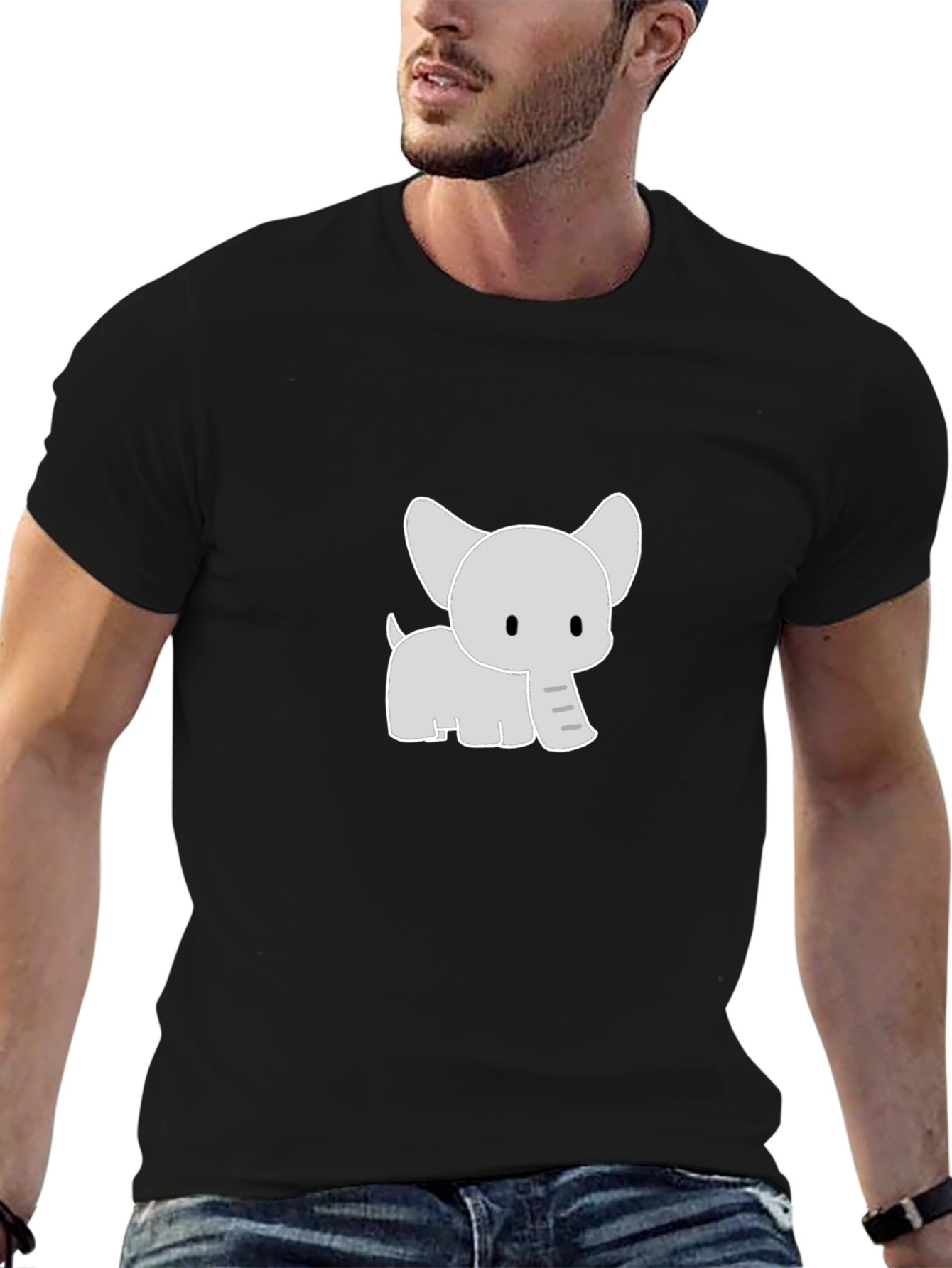 Cute Cartoon Elephant Graphic Tee - Black