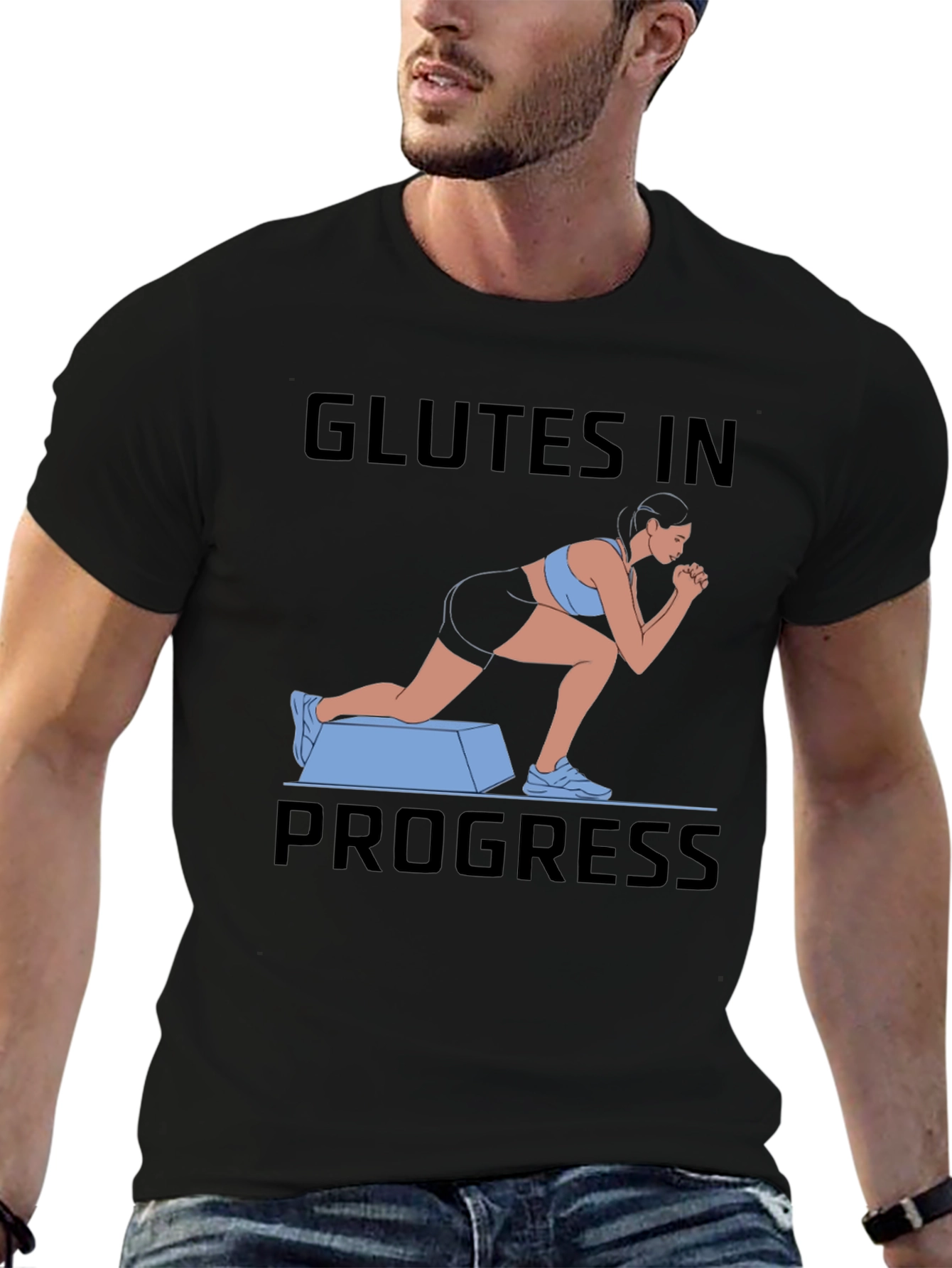 Glutes In Progress Workout Tee - Black Cotton