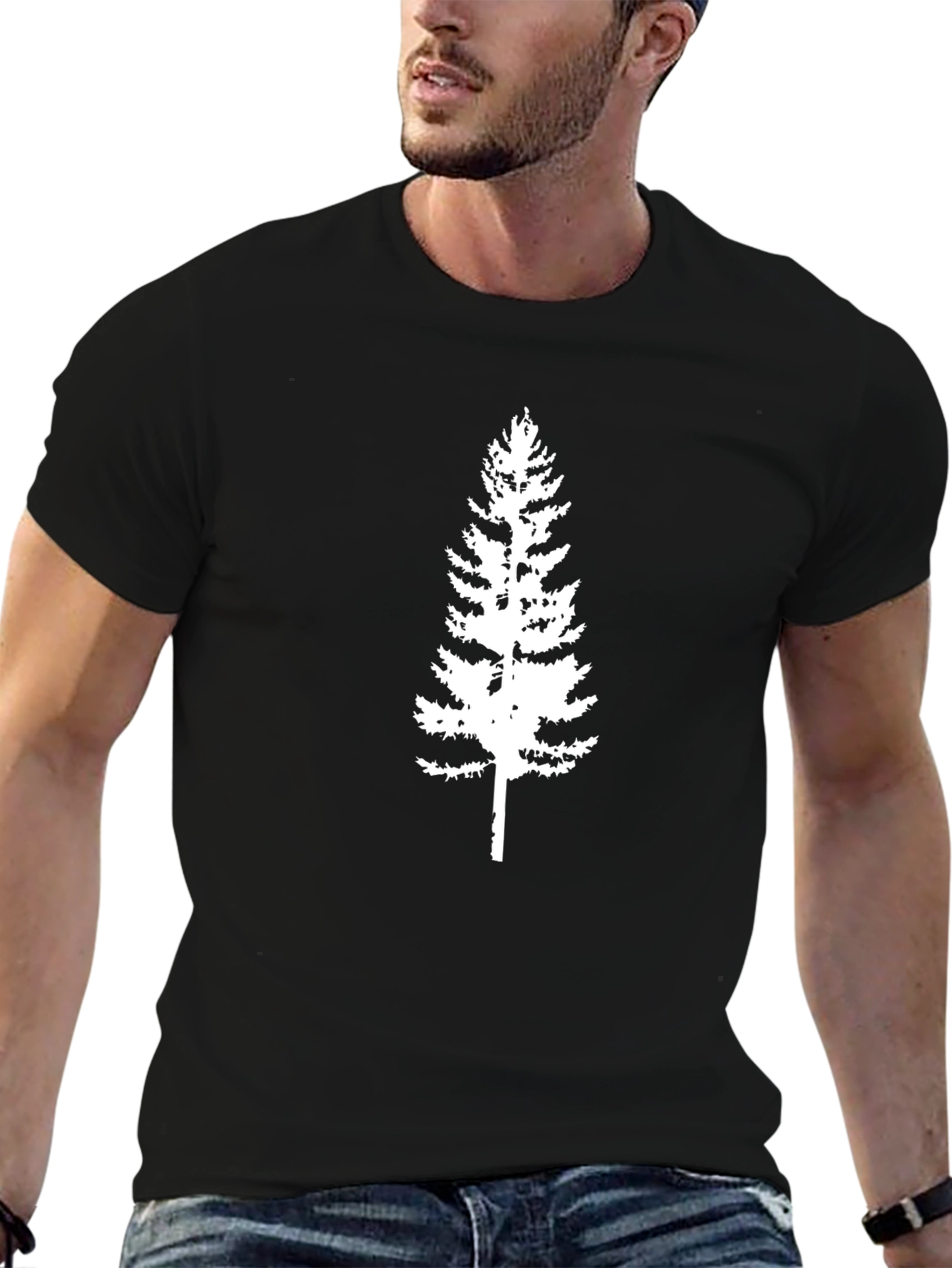 Evergreen Tree Graphic Tee - Black Cotton Casual Shirt