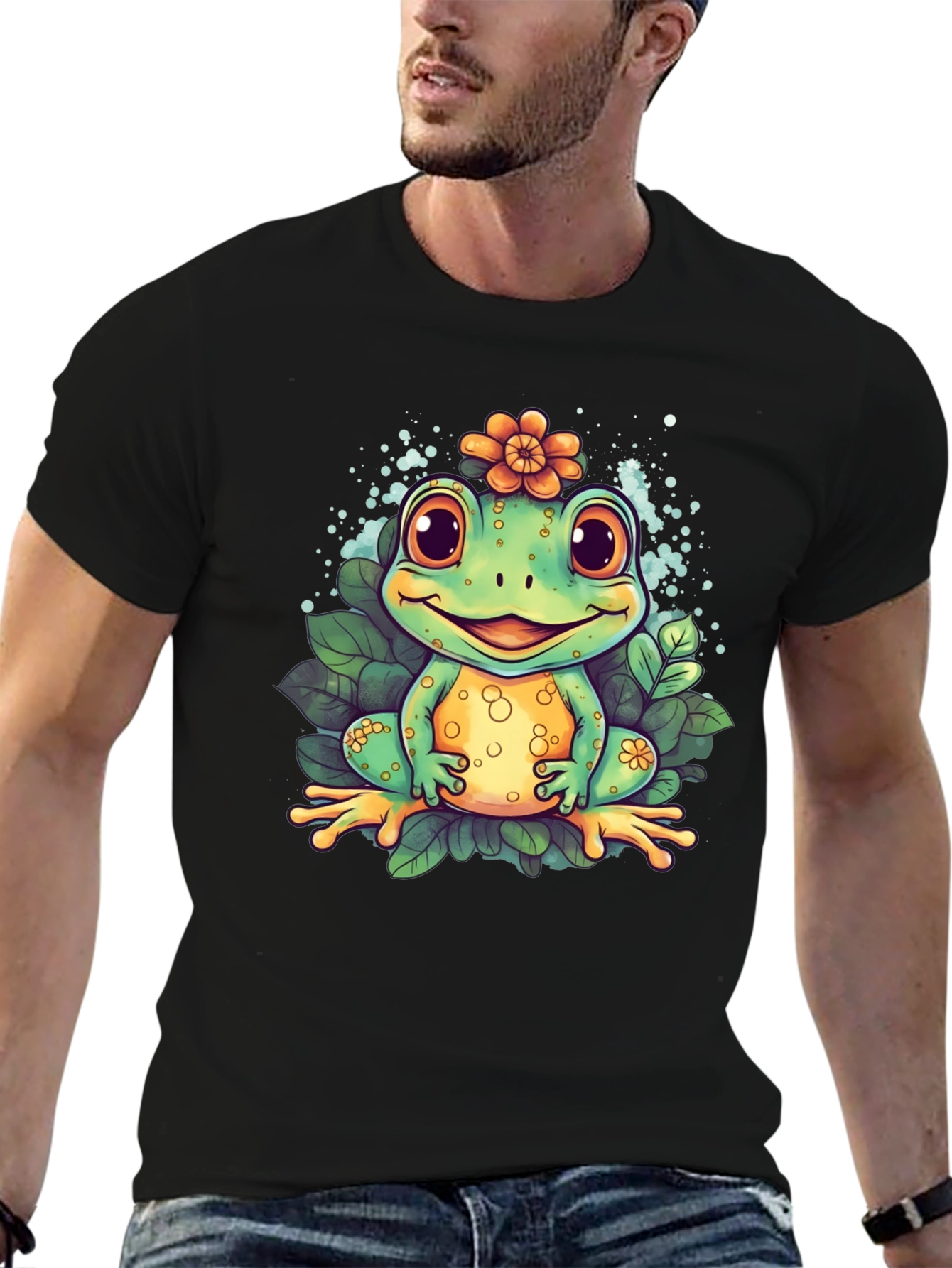Cute Frog Graphic T-Shirt - Mens Black Tee