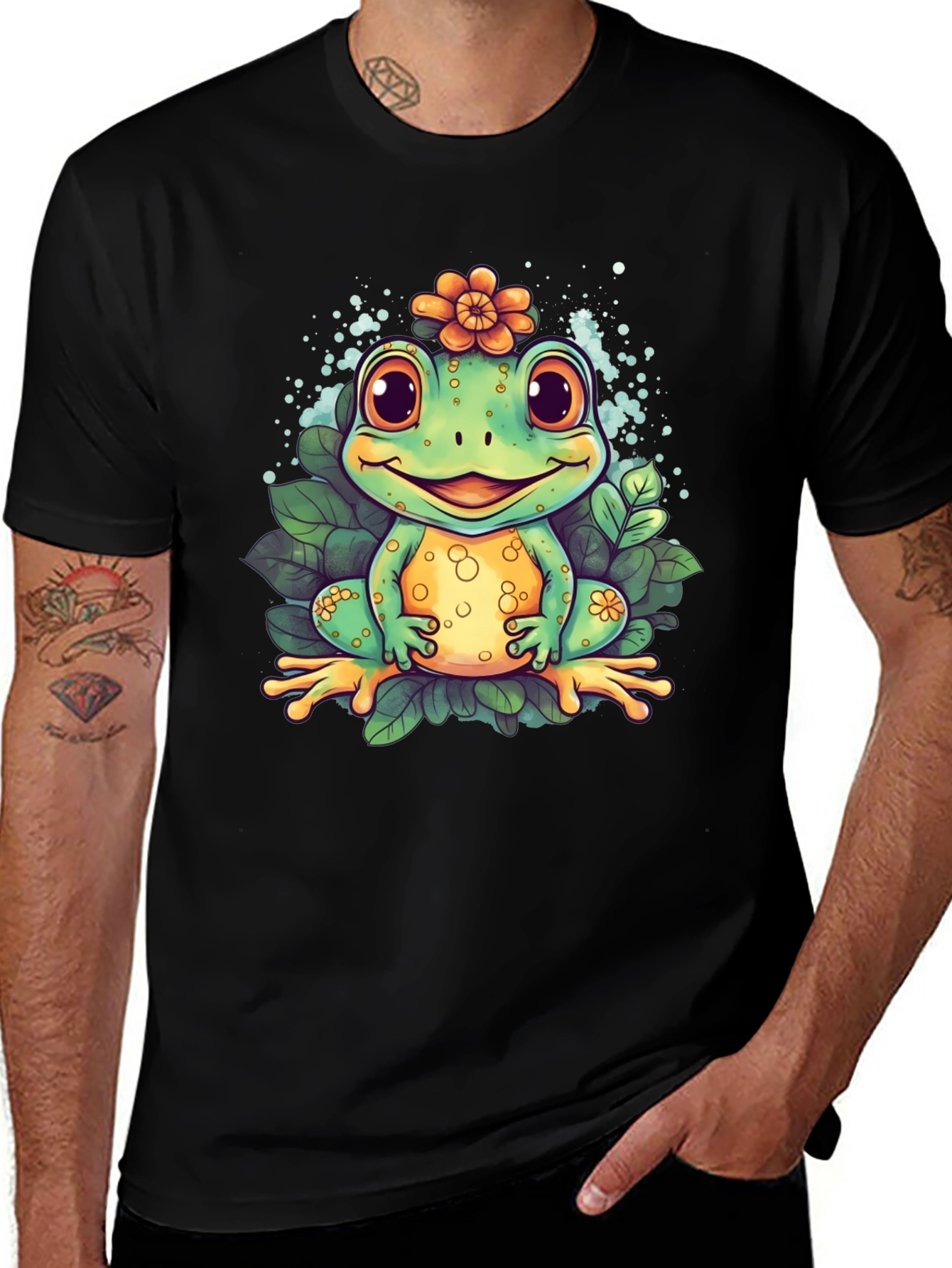 Cute Frog Graphic T-Shirt - Mens Black Tee