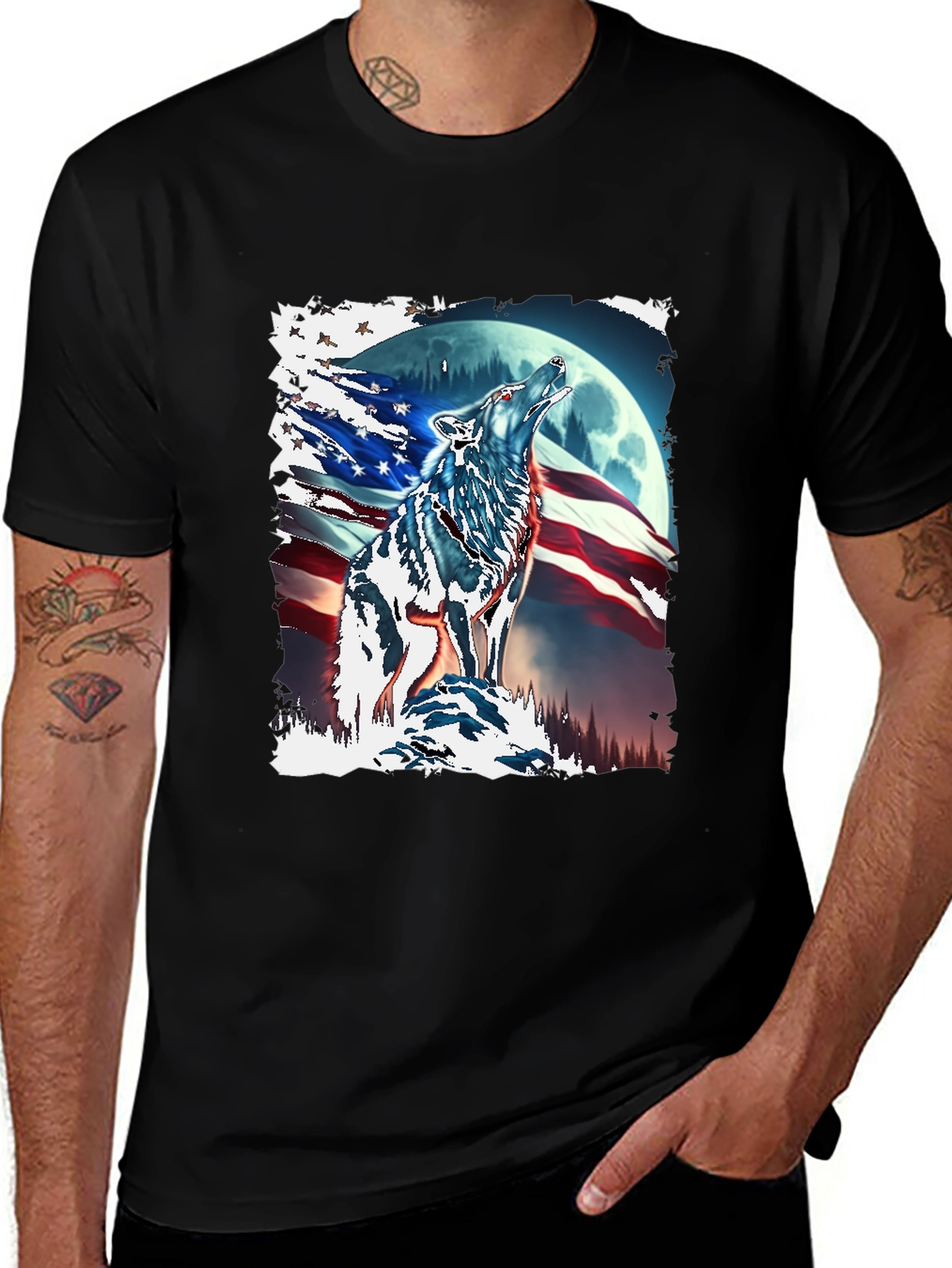 Patriotic Wolf Moon T-Shirt