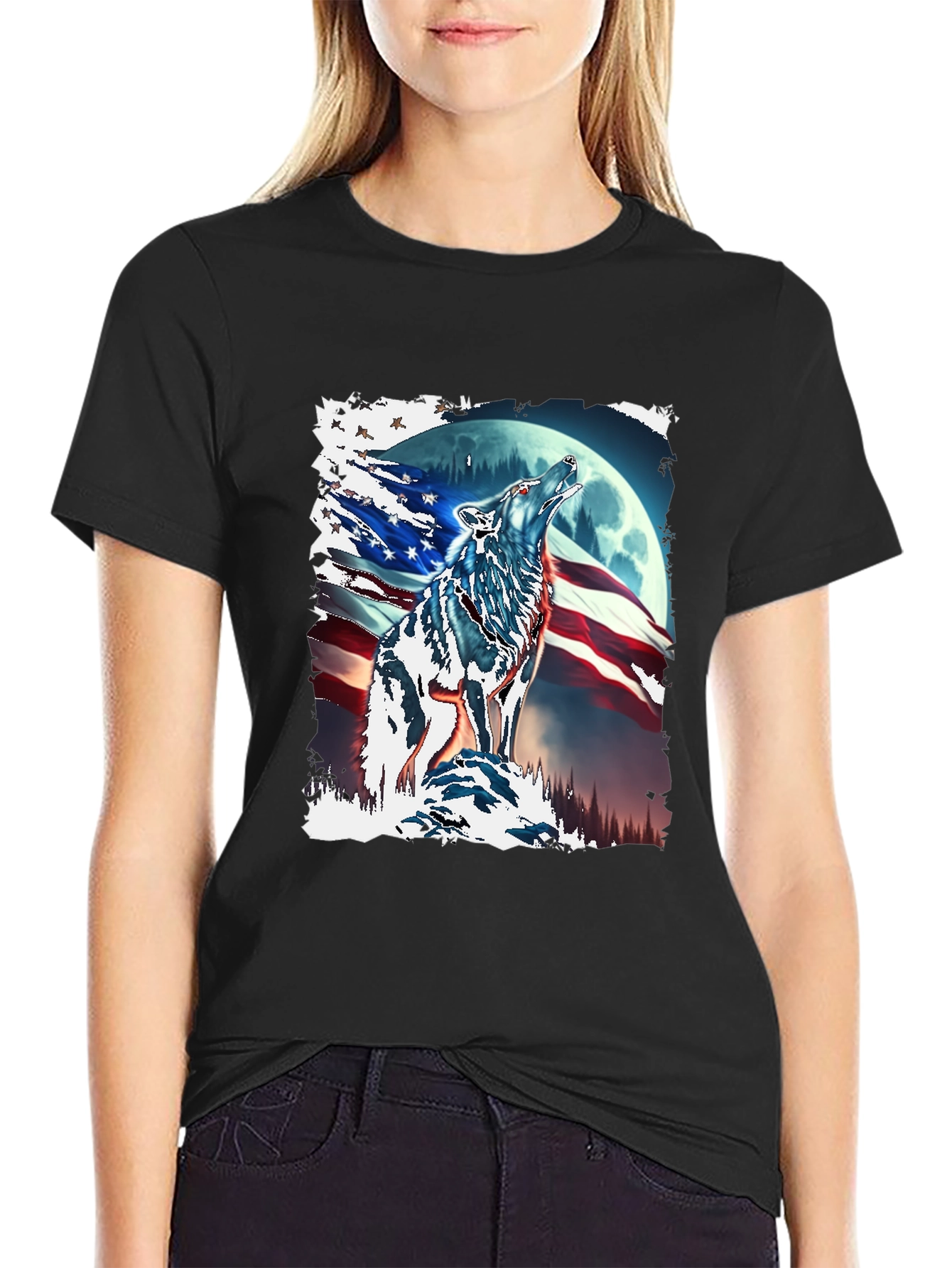 Patriotic Wolf Moon T-Shirt