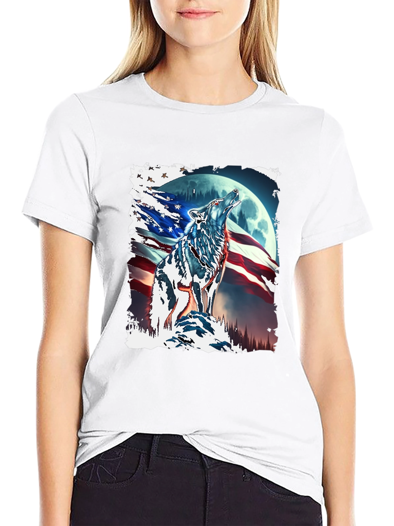 Patriotic Wolf Moon T-Shirt