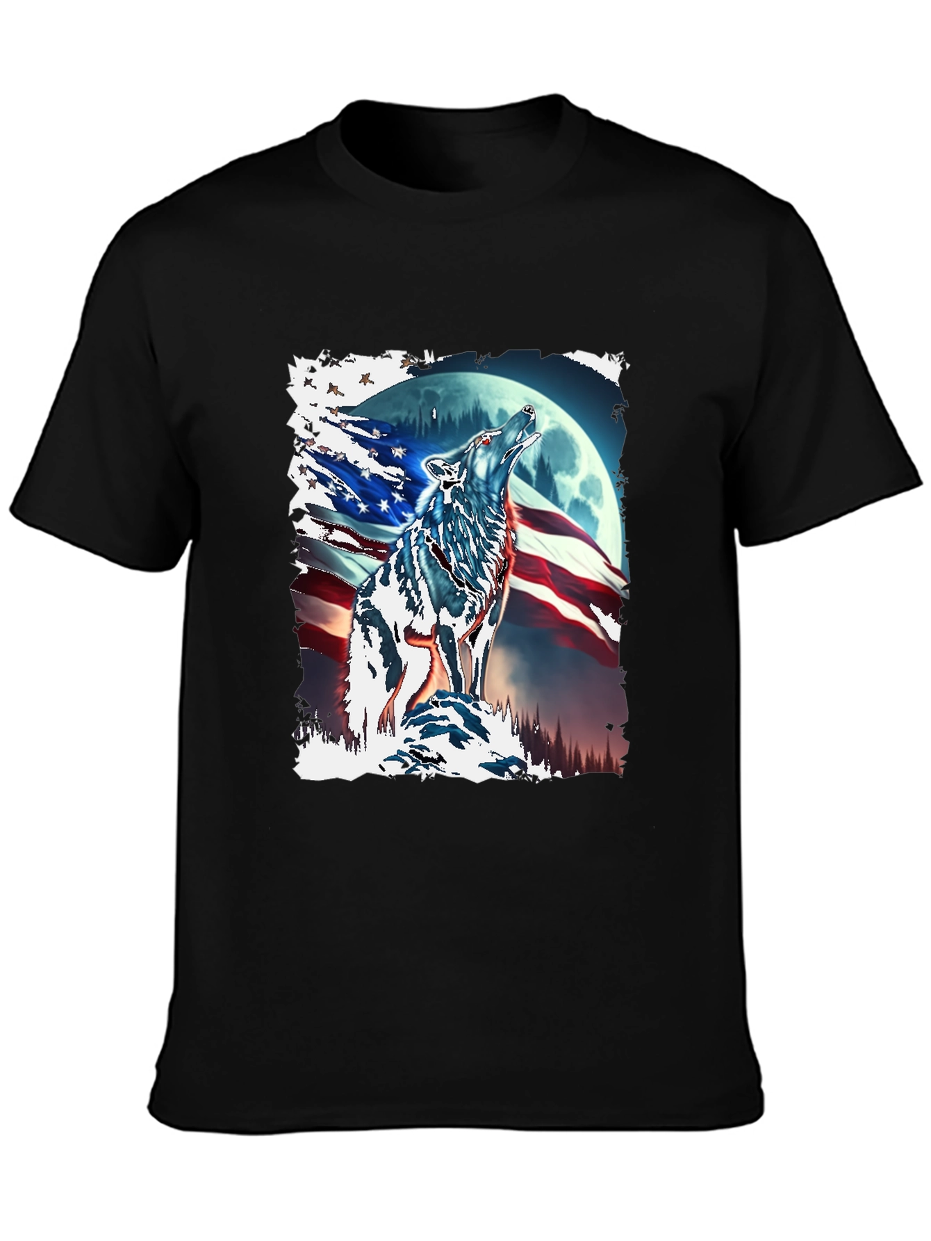 Patriotic Wolf Moon T-Shirt