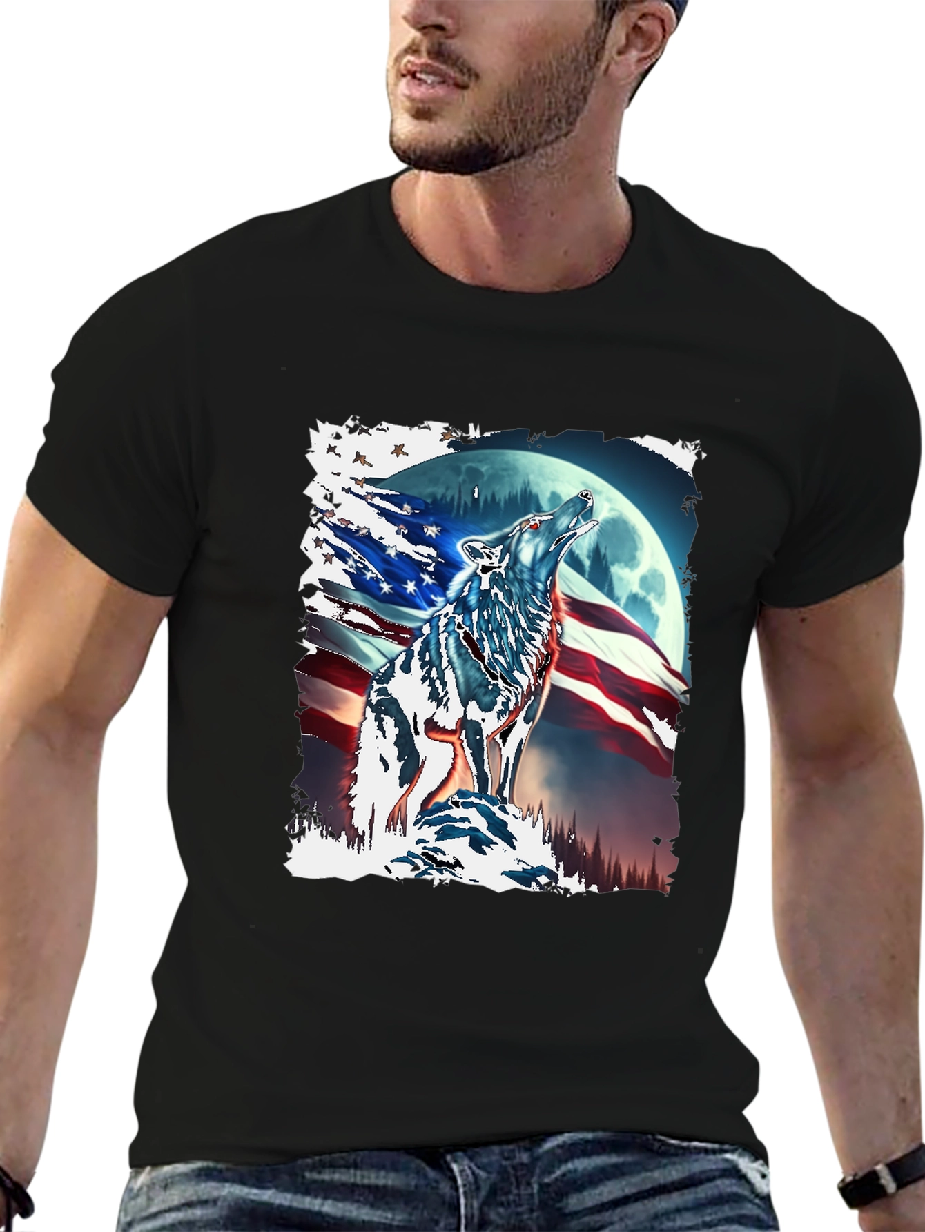 Patriotic Wolf Moon T-Shirt