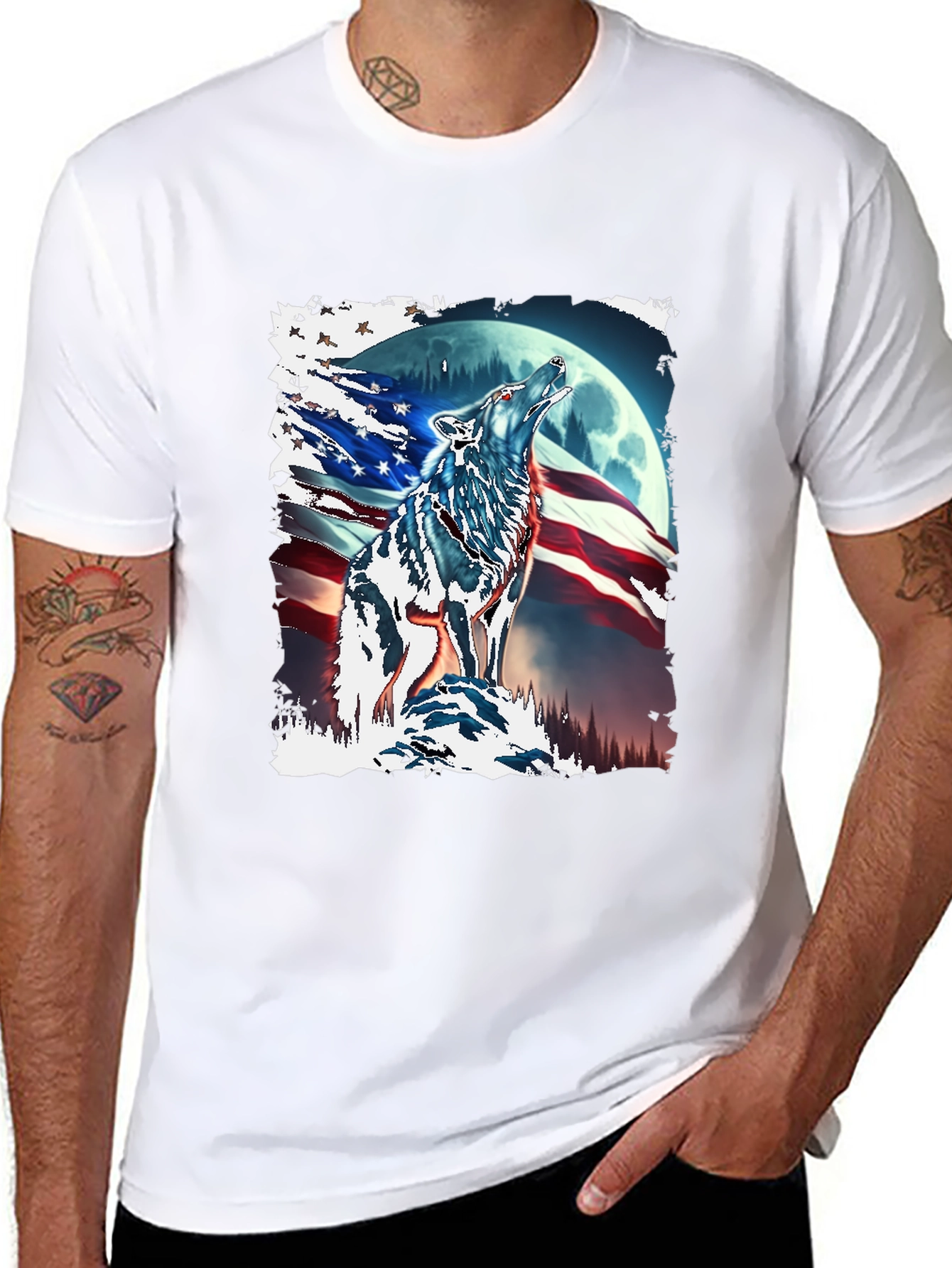 Patriotic Wolf Moon T-Shirt