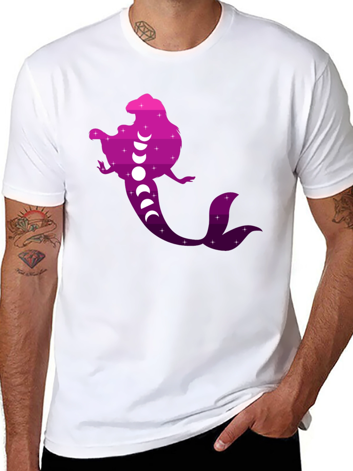 Mermaid Phases Graphic Tee - Black Cotton Casual Shirt