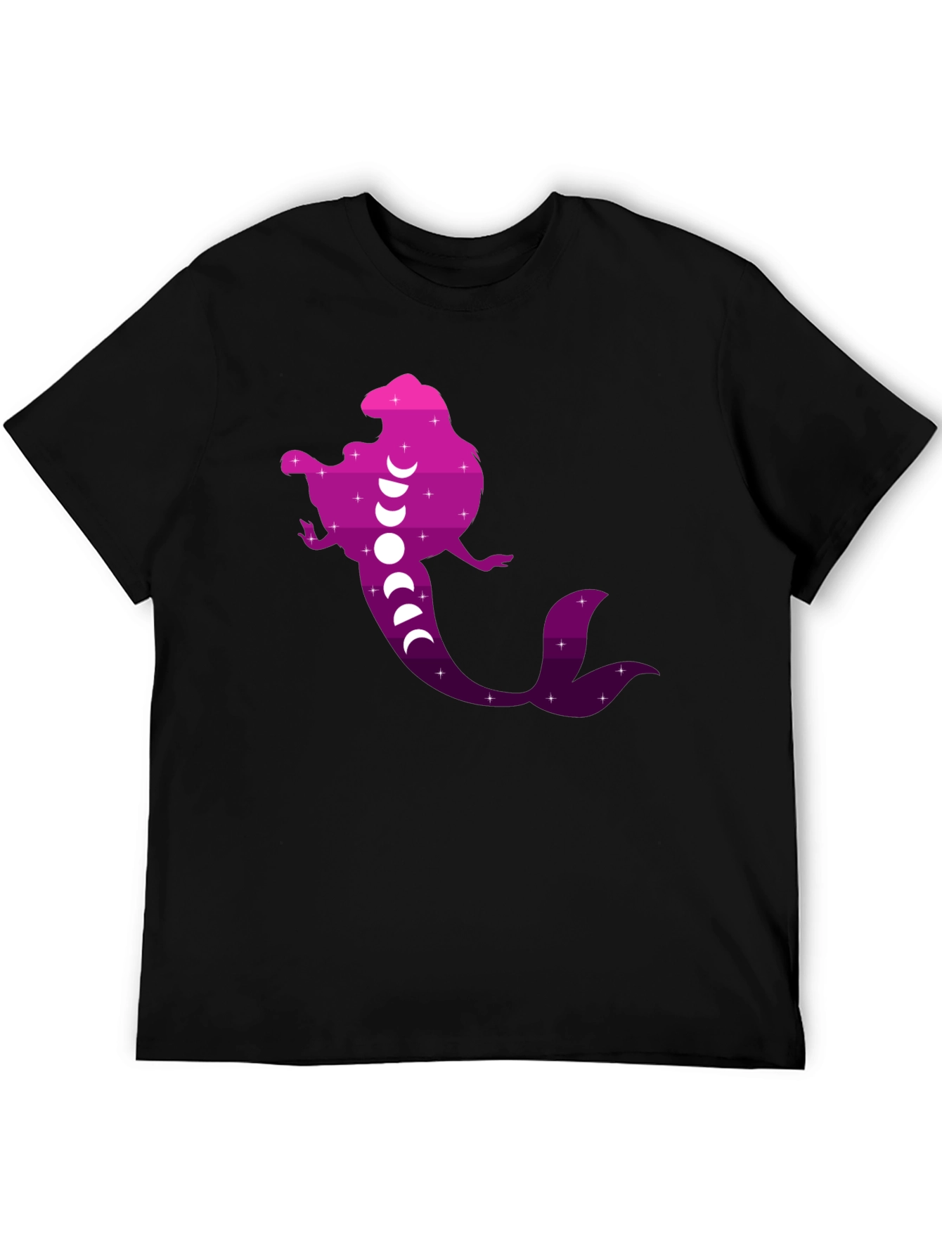 Mermaid Phases Graphic Tee - Black Cotton Casual Shirt