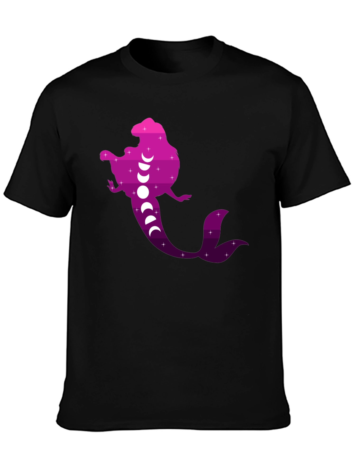 Mermaid Phases Graphic Tee - Black Cotton Casual Shirt