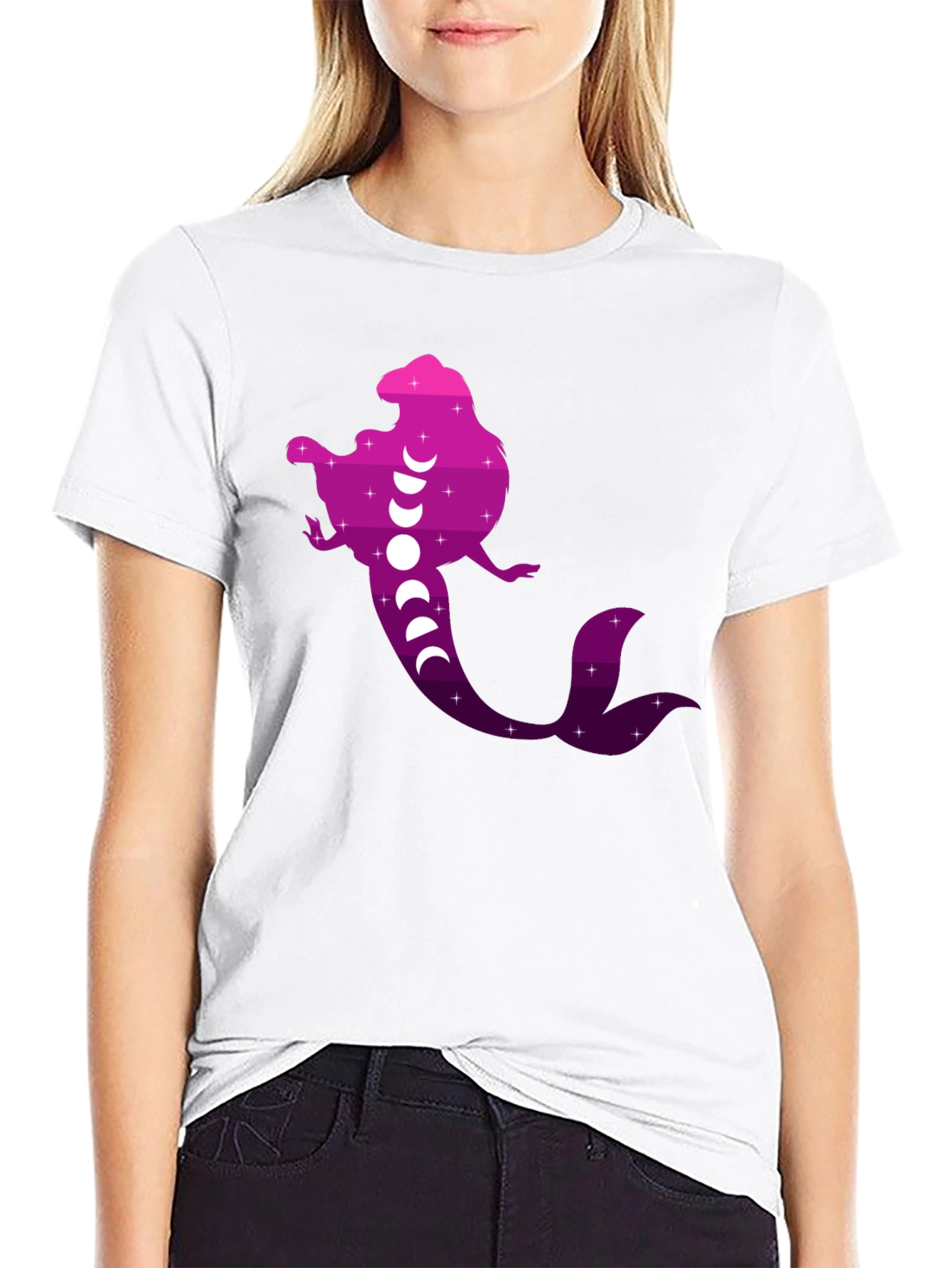 Mermaid Phases Graphic Tee - Black Cotton Casual Shirt
