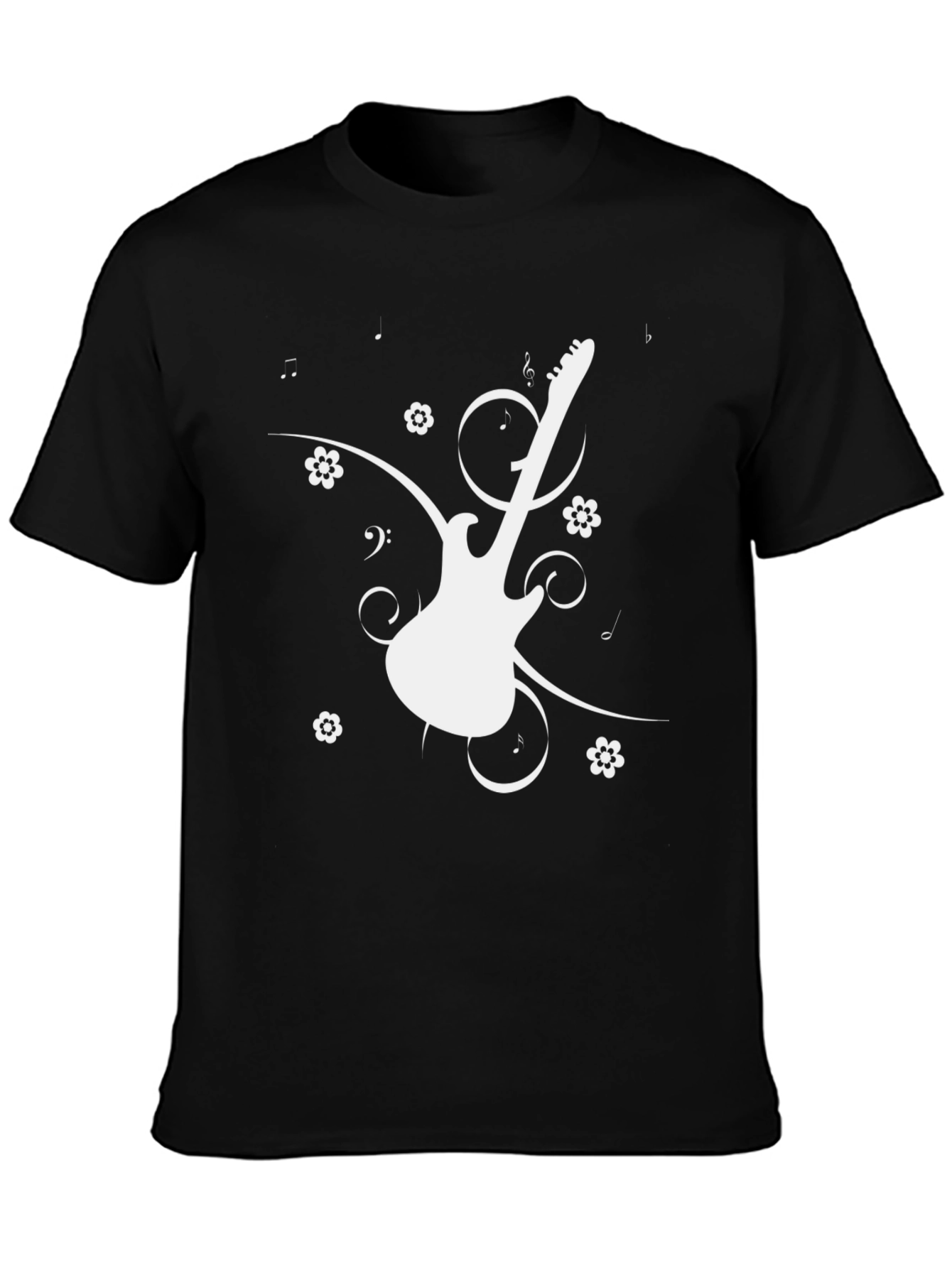 Guitar Graphic Tee - Black Cotton Casual T-Shirt