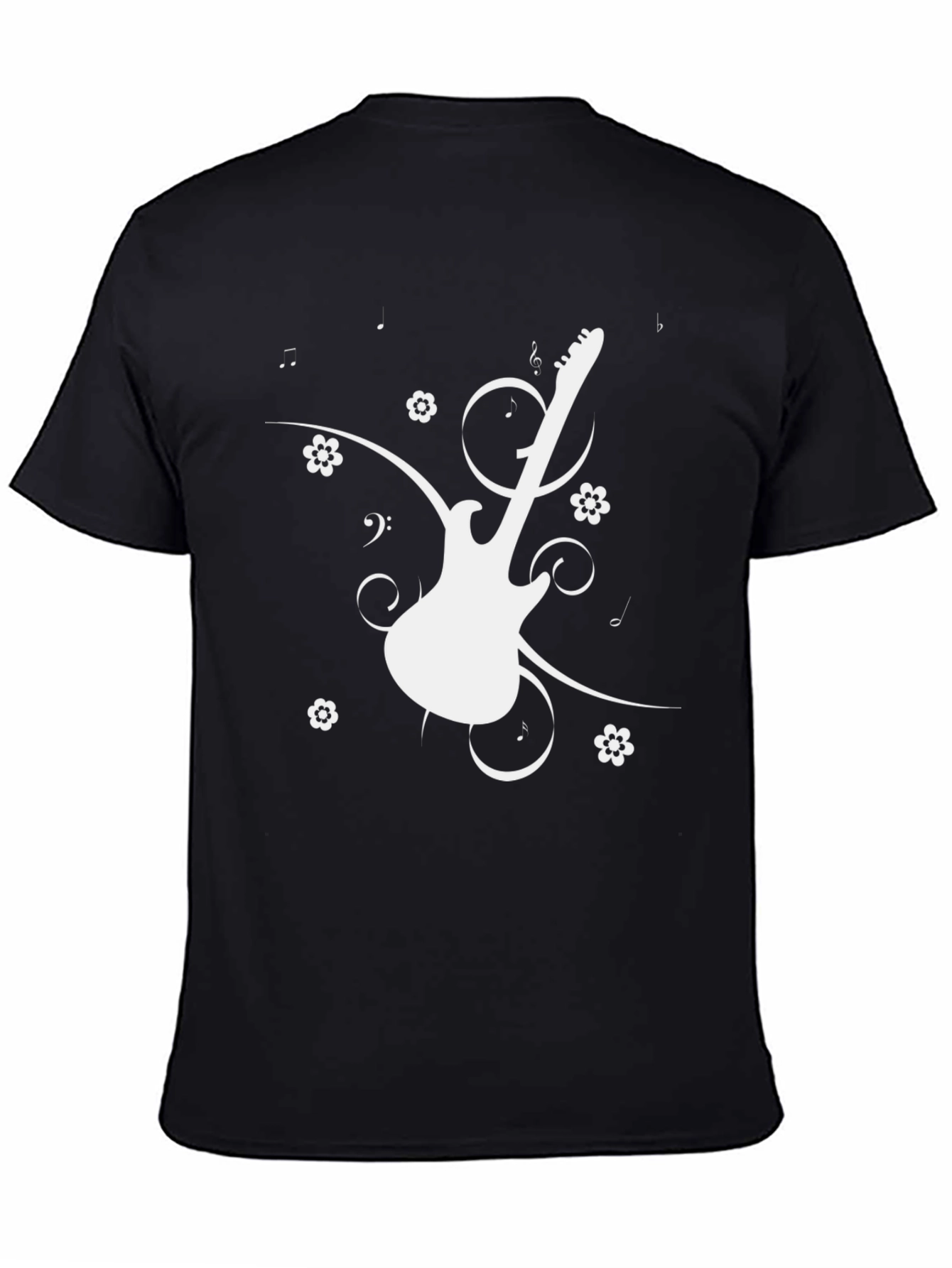 Guitar Graphic Tee - Black Cotton Casual T-Shirt