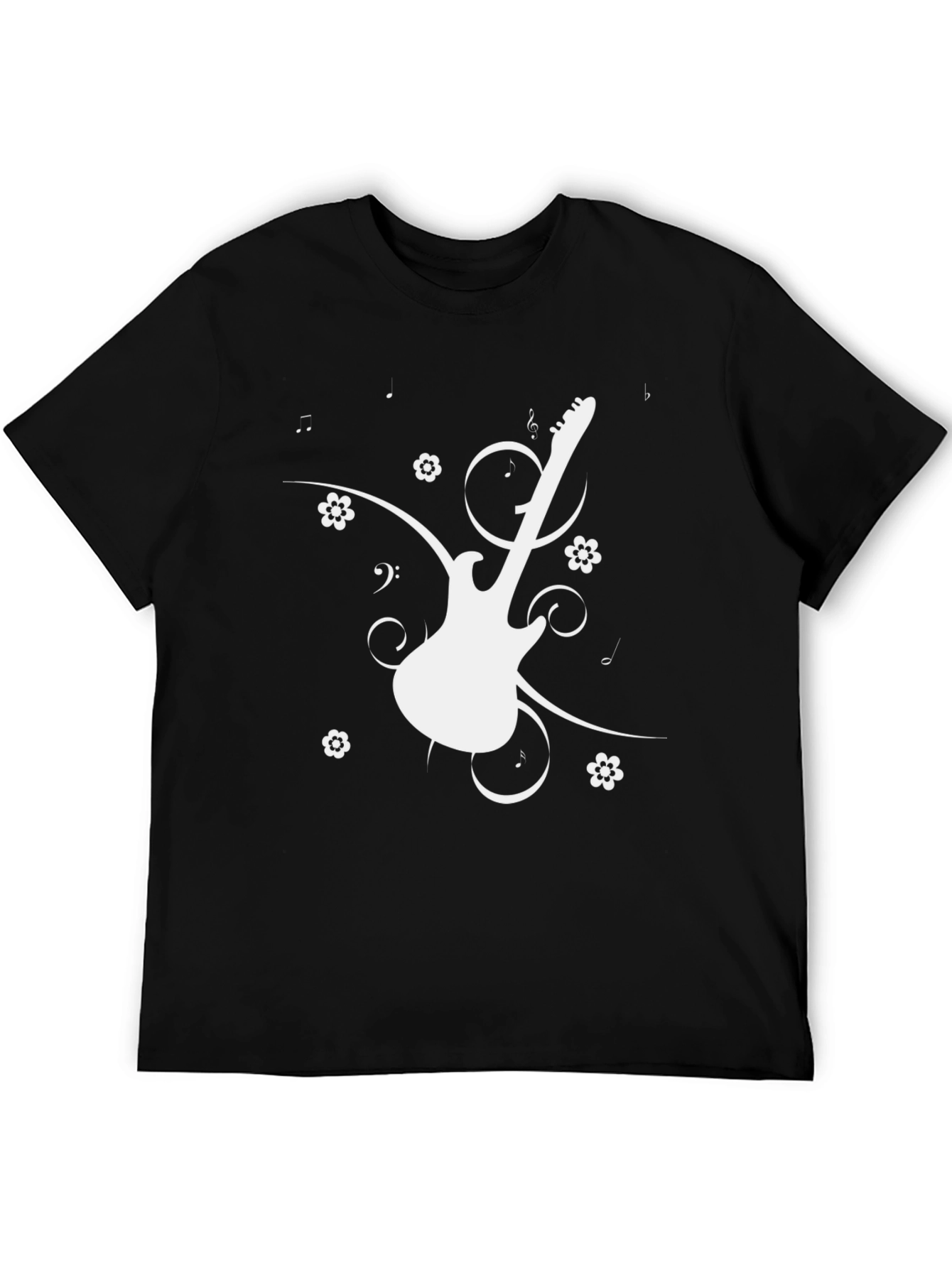 Guitar Graphic Tee - Black Cotton Casual T-Shirt