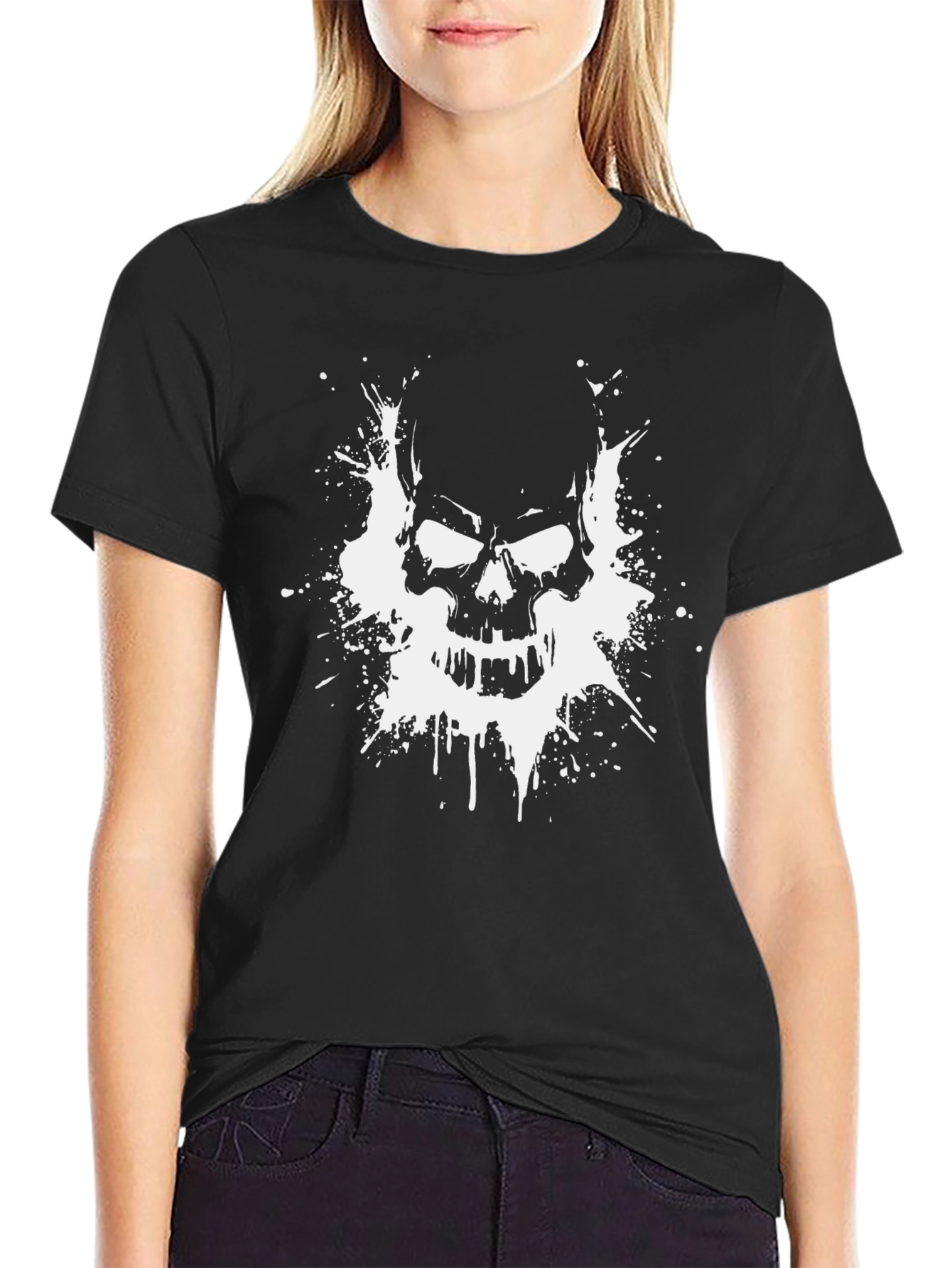 Skull Splatter Graphic Tee - Black