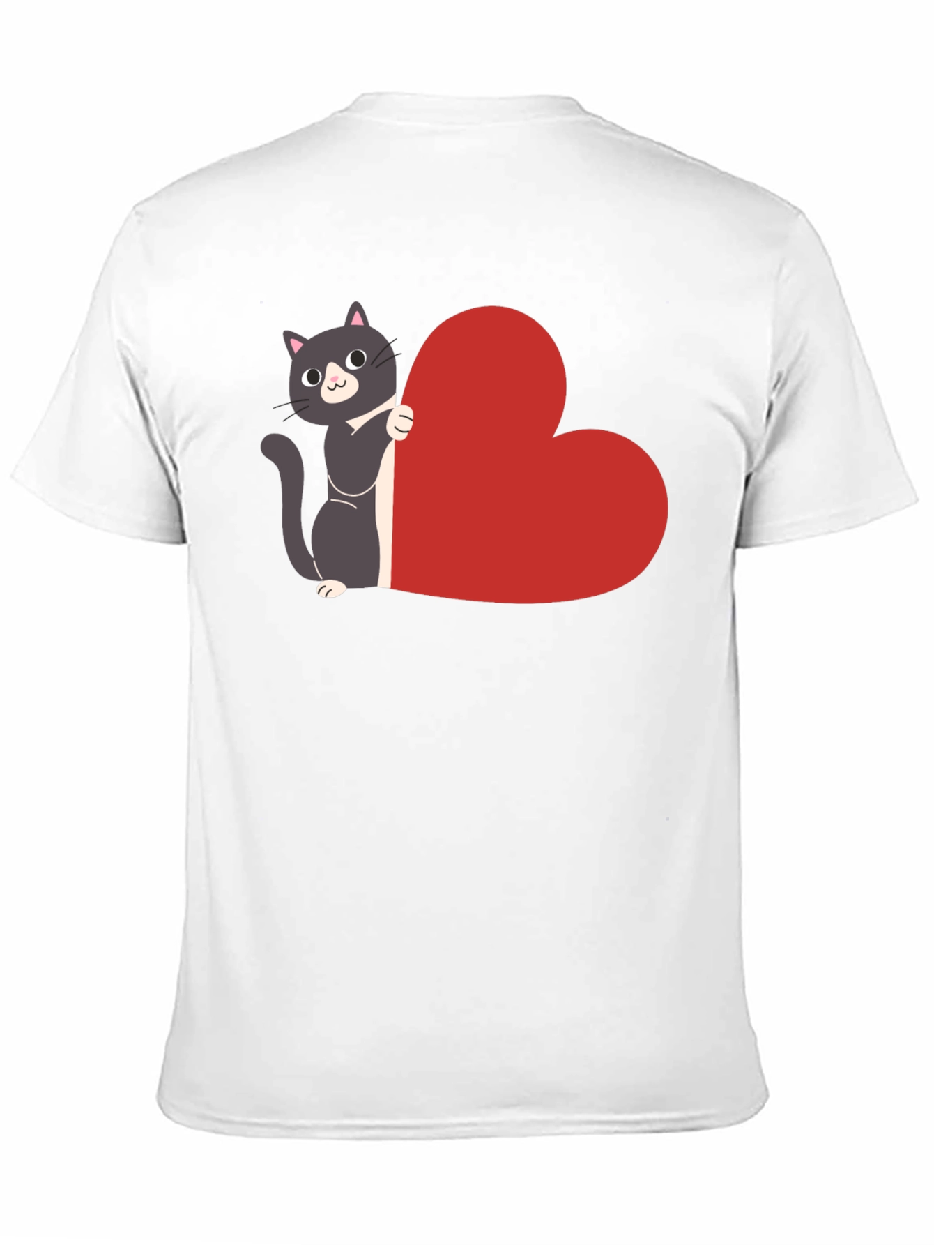 Cat with Heart T-Shirt - Black Cotton Tee